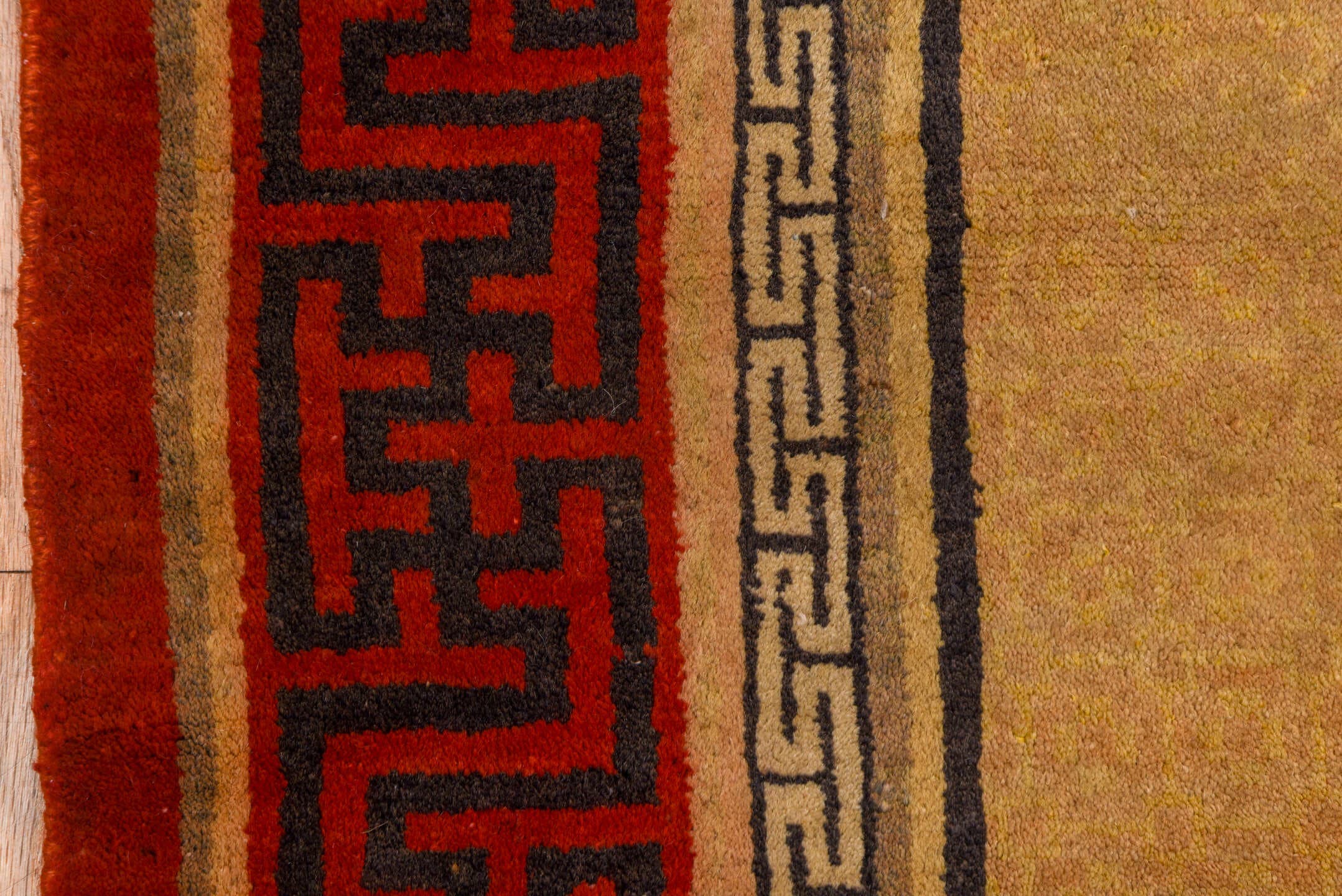 3' x 6' one-of-a-kind handmade vintage Chinese small size rug. Color palette: camel, red, charcoal, ivory, tan, beige, gray