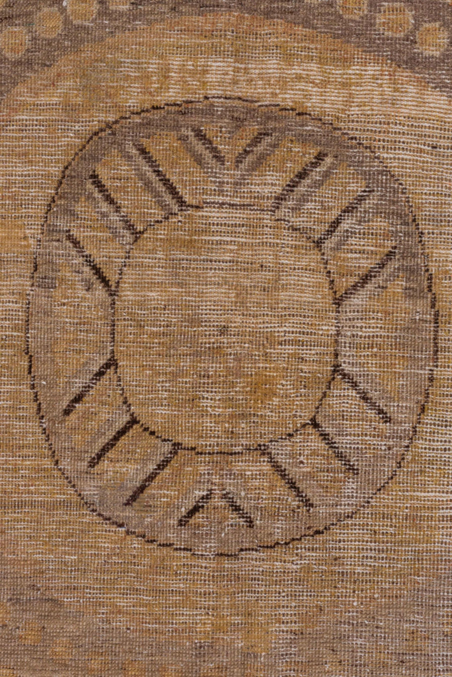 7' x 13' one-of-a-kind handmade antique Khotan large size rug. Color palette: camel, taupe, beige, brown, ivory, ochre, gray