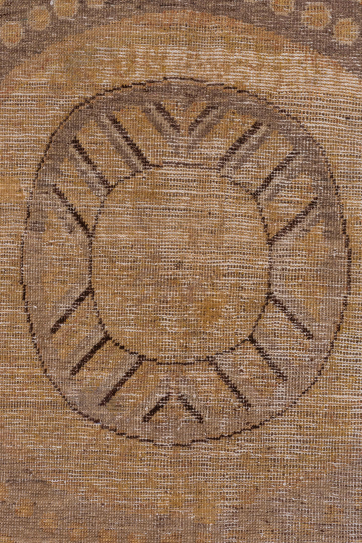 7' x 13' one-of-a-kind handmade antique Khotan large size rug. Color palette: camel, taupe, beige, brown, ivory, ochre, gray