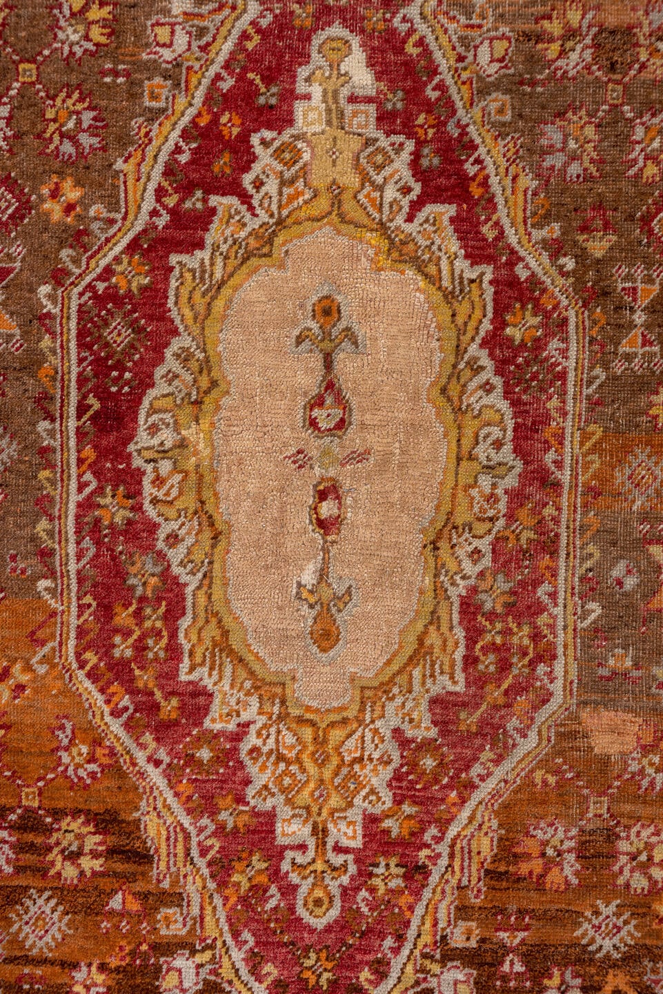 3' x 5' one-of-a-kind handmade vintage Sivas small size rug. Color palette: rust, ivory, camel, burgundy, terra cotta, taupe