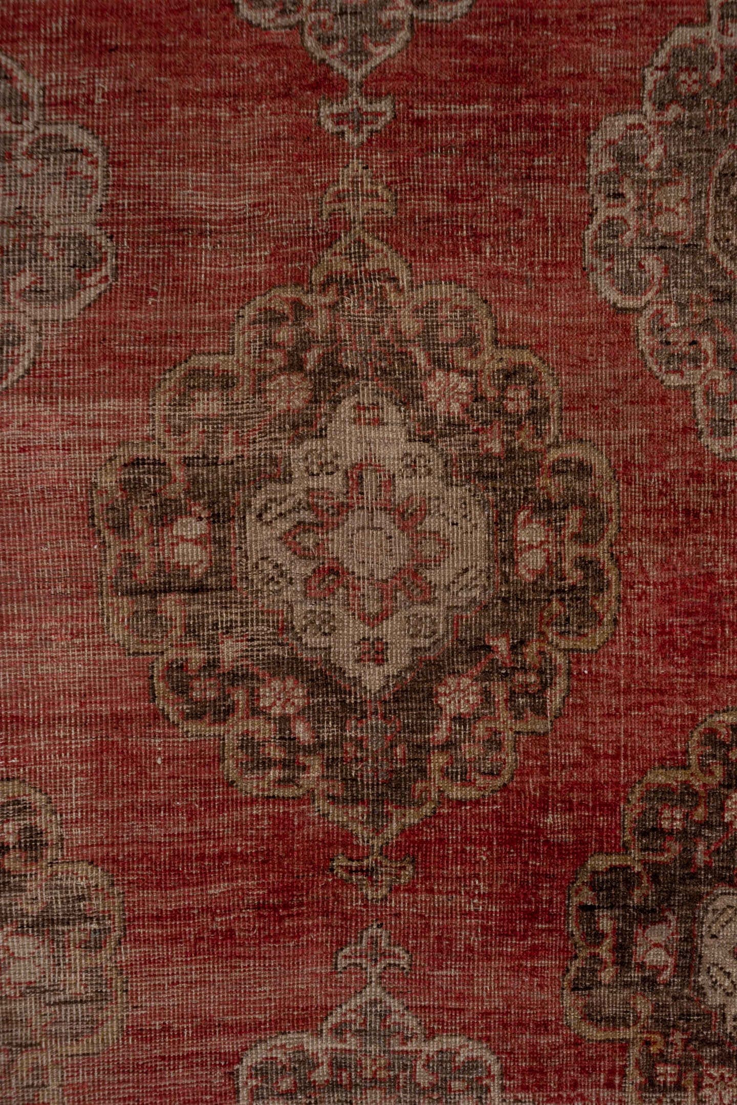 4' x 13' one-of-a-kind handmade vintage Oushak runner rug. Color palette: rose, taupe, charcoal, ivory, burgundy, pink, red