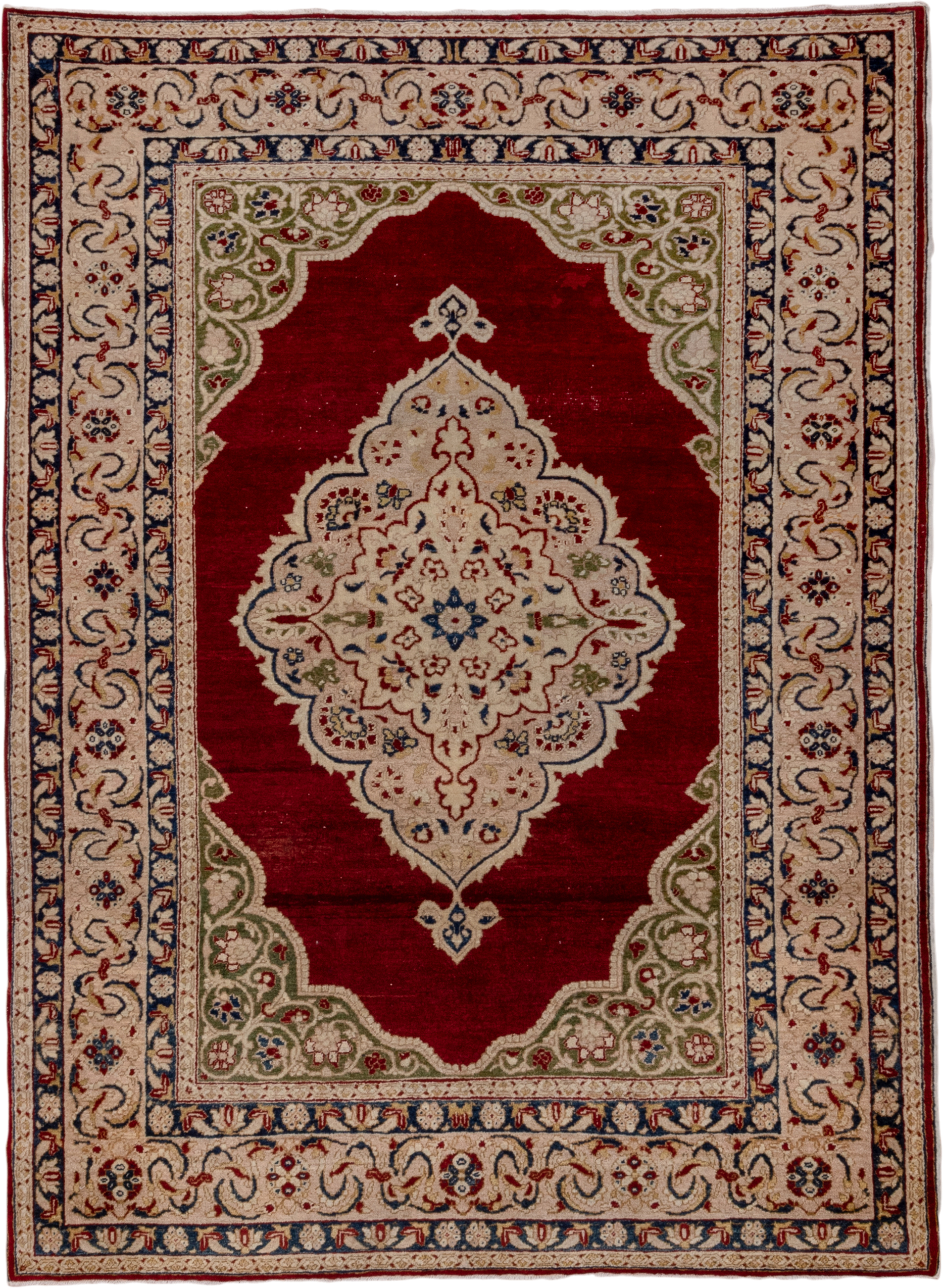 4' x 6' one-of-a-kind handmade vintage Sivas small size rug. Color palette: red, ivory, navy, sage, olive, burgundy, blue