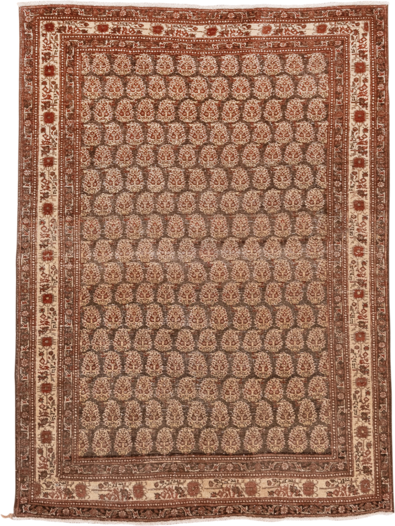 4' x 5' one-of-a-kind handmade vintage Tabriz small size rug. Color palette: rust, ivory, brown, camel, taupe, terracotta