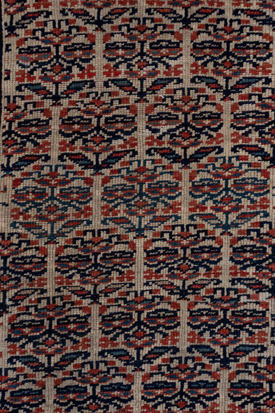 3' x 16' one-of-a-kind handmade vintage NW Persian runner rug. Color palette: ivory, navy, rust, slate, rose, camel, blue