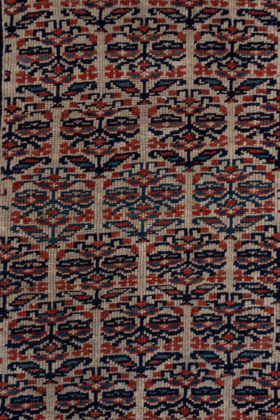 3' x 16' one-of-a-kind handmade vintage NW Persian runner rug. Color palette: ivory, navy, rust, slate, rose, camel, blue