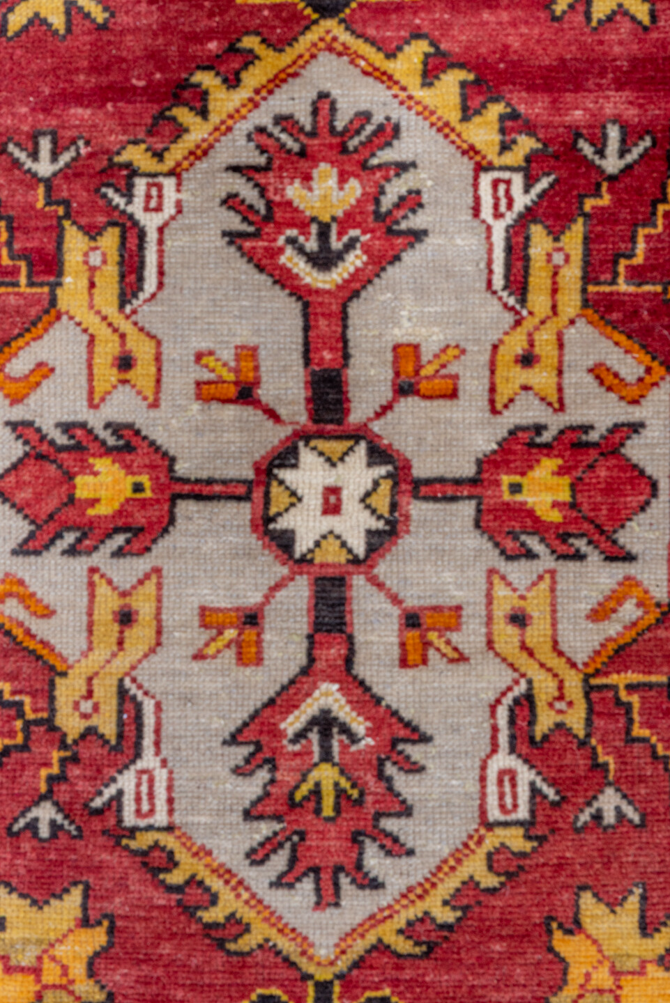 2' x 9' one-of-a-kind handmade vintage Oushak runner rug. Color palette: red, gold, ivory, rust, saffron, charcoal, rose