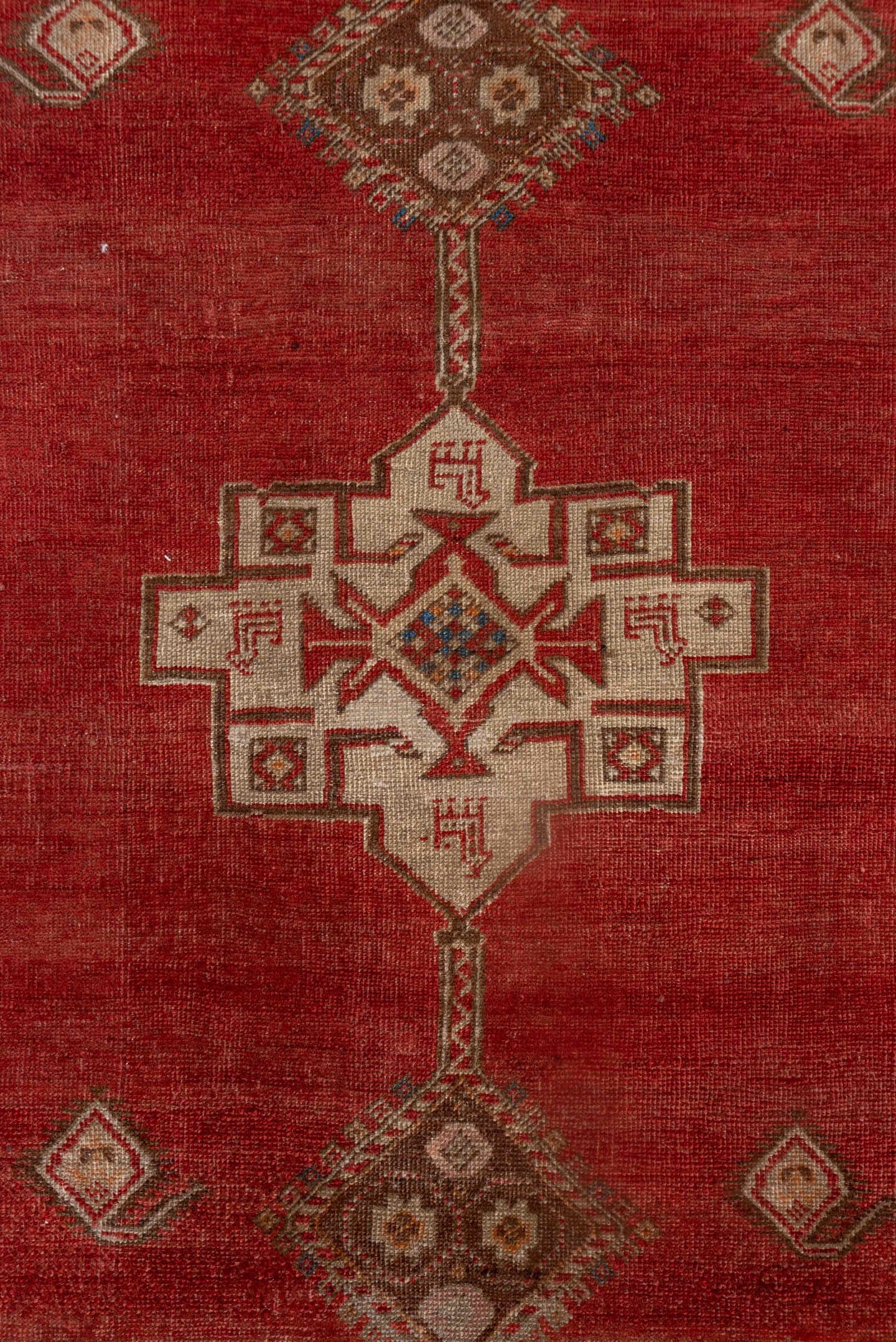 4' x 6' one-of-a-kind handmade vintage Oushak small size rug. Color palette: rust, brown, ivory, terra cotta, camel, blue