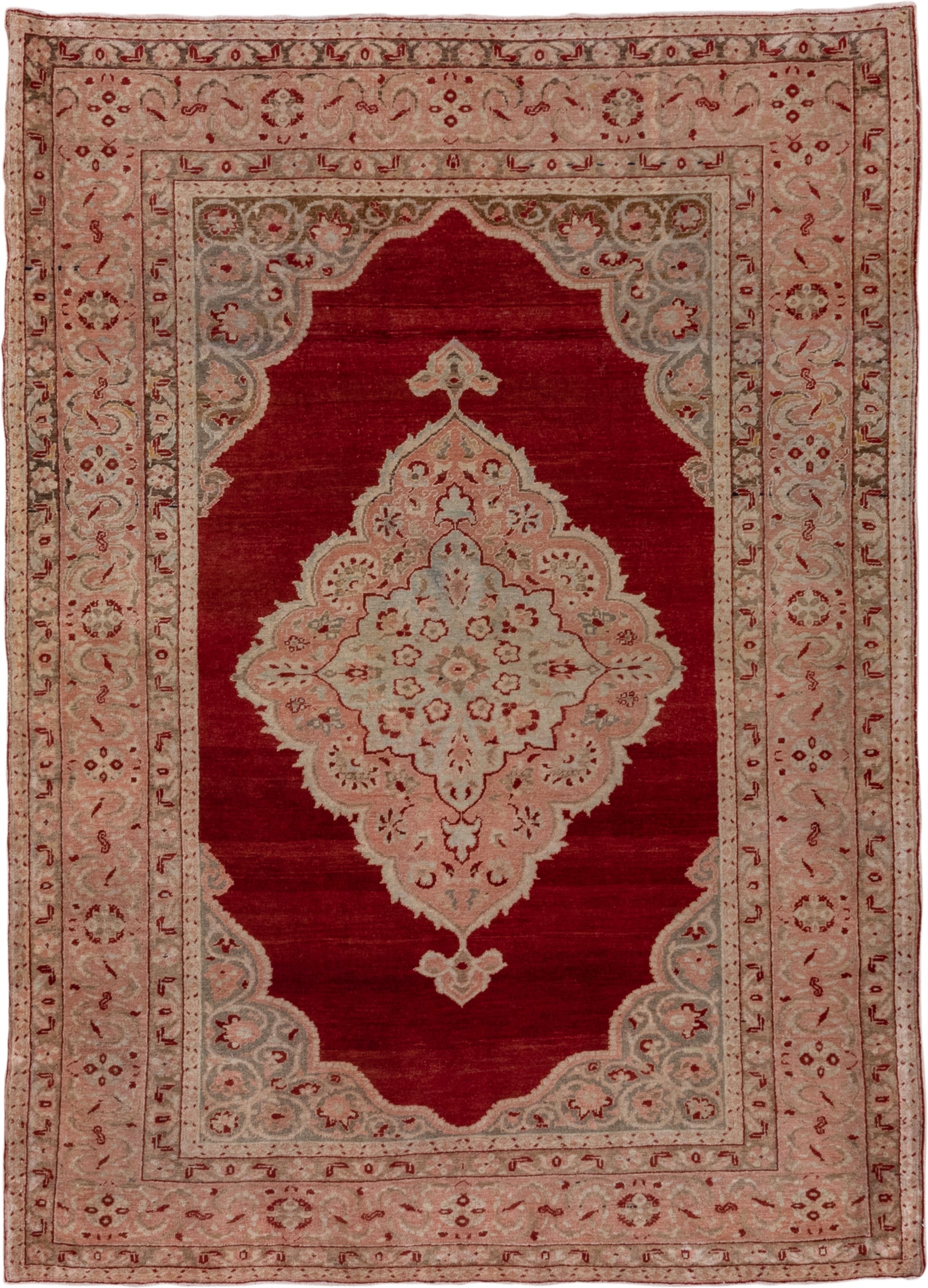 4' x 6' one-of-a-kind handmade vintage Sivas small size rug. Color palette: red, blush, ivory, rose, taupe, burgundy, pink