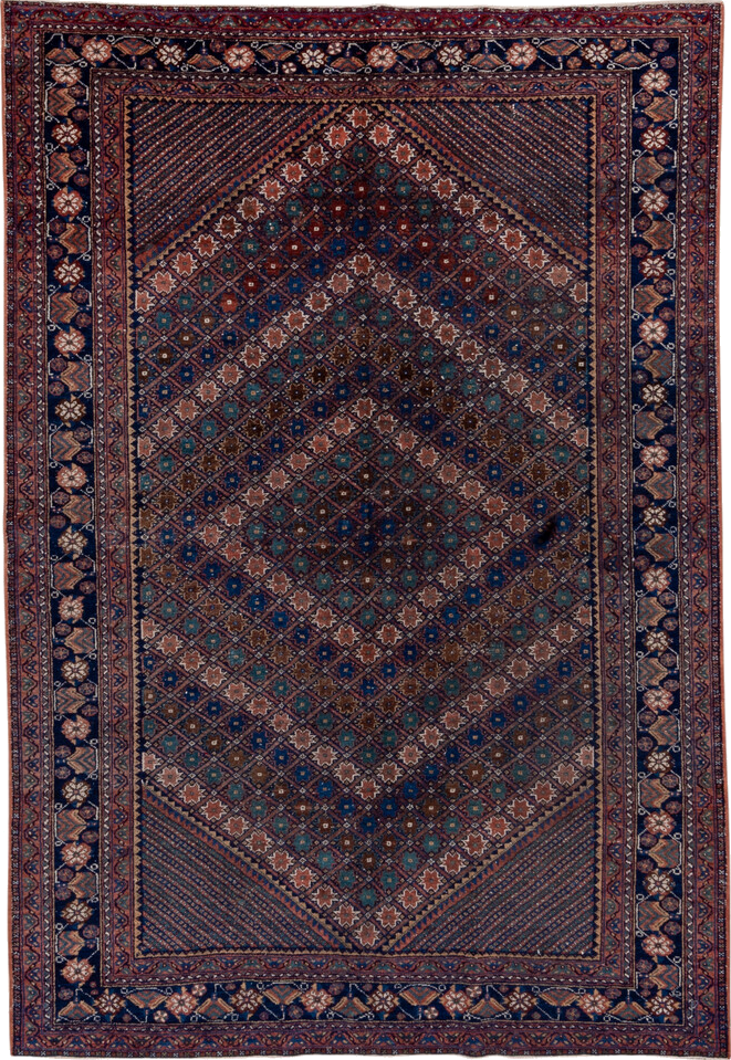 5' x 7' one-of-a-kind handmade vintage Afshar rug. Color palette: black, blue, brown, dark gray, dim gray, gray, light gray
