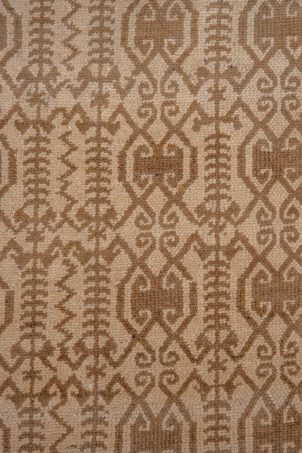 3' x 9' one-of-a-kind handmade vintage Oushak runner rug. Color palette: camel, beige, taupe, sand, gray