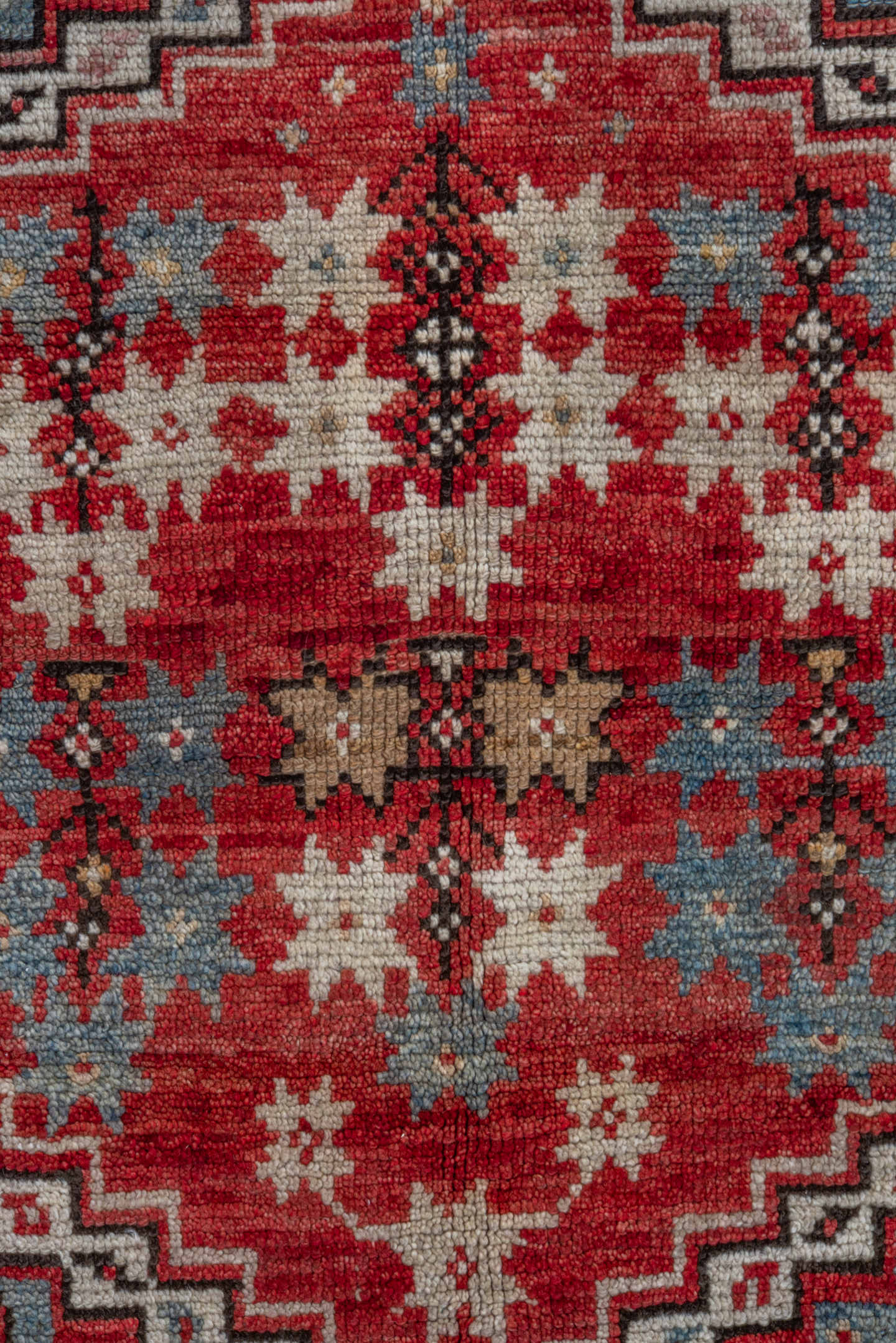 4' x 5' one-of-a-kind handmade vintage Oushak small size rug. Color palette: red, ivory, light blue, taupe, brown, charcoal