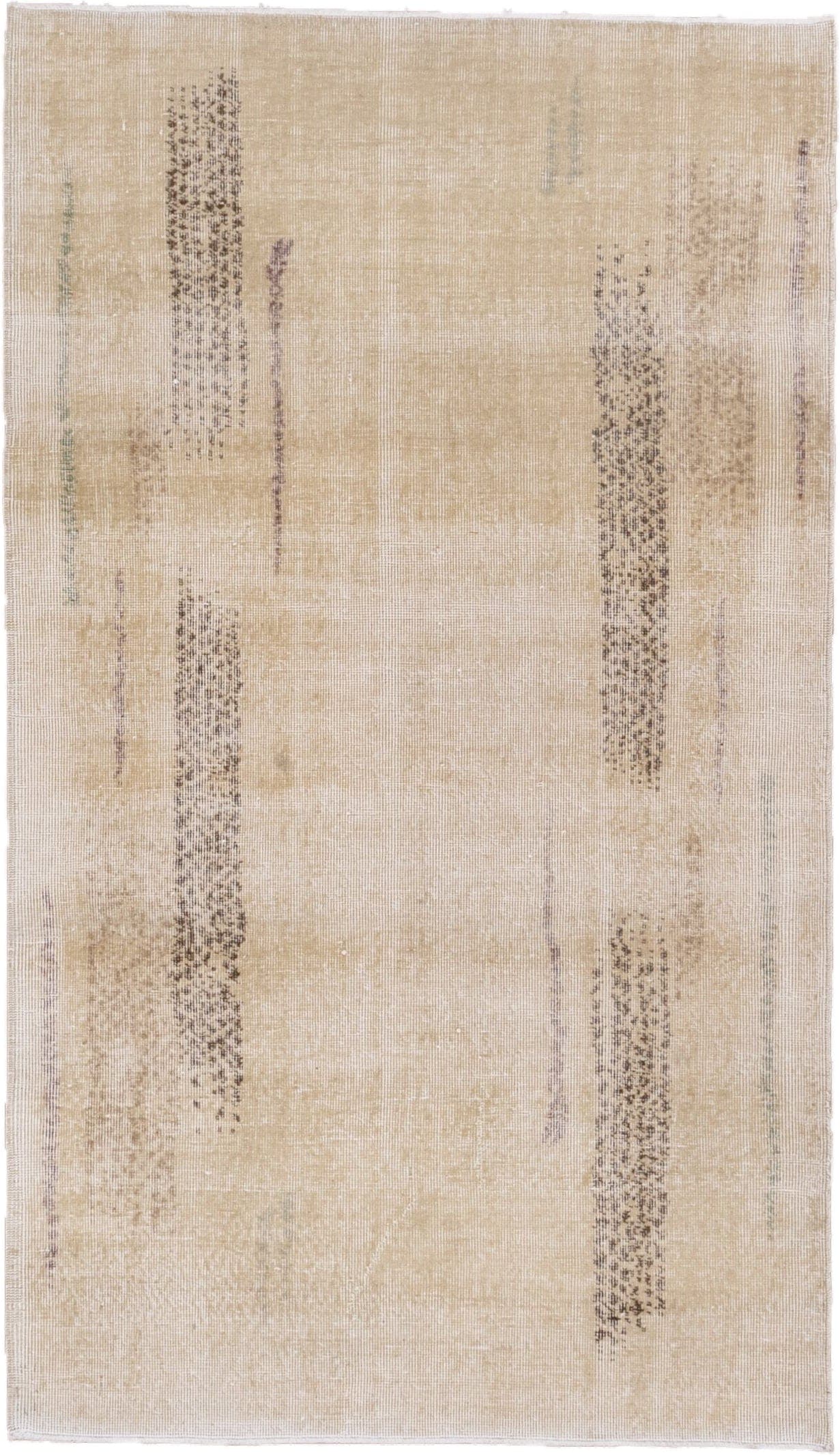 3' x 6' one-of-a-kind handmade vintage Oushak small size rug. Color palette: beige, ivory, taupe, brown, sage, lavender