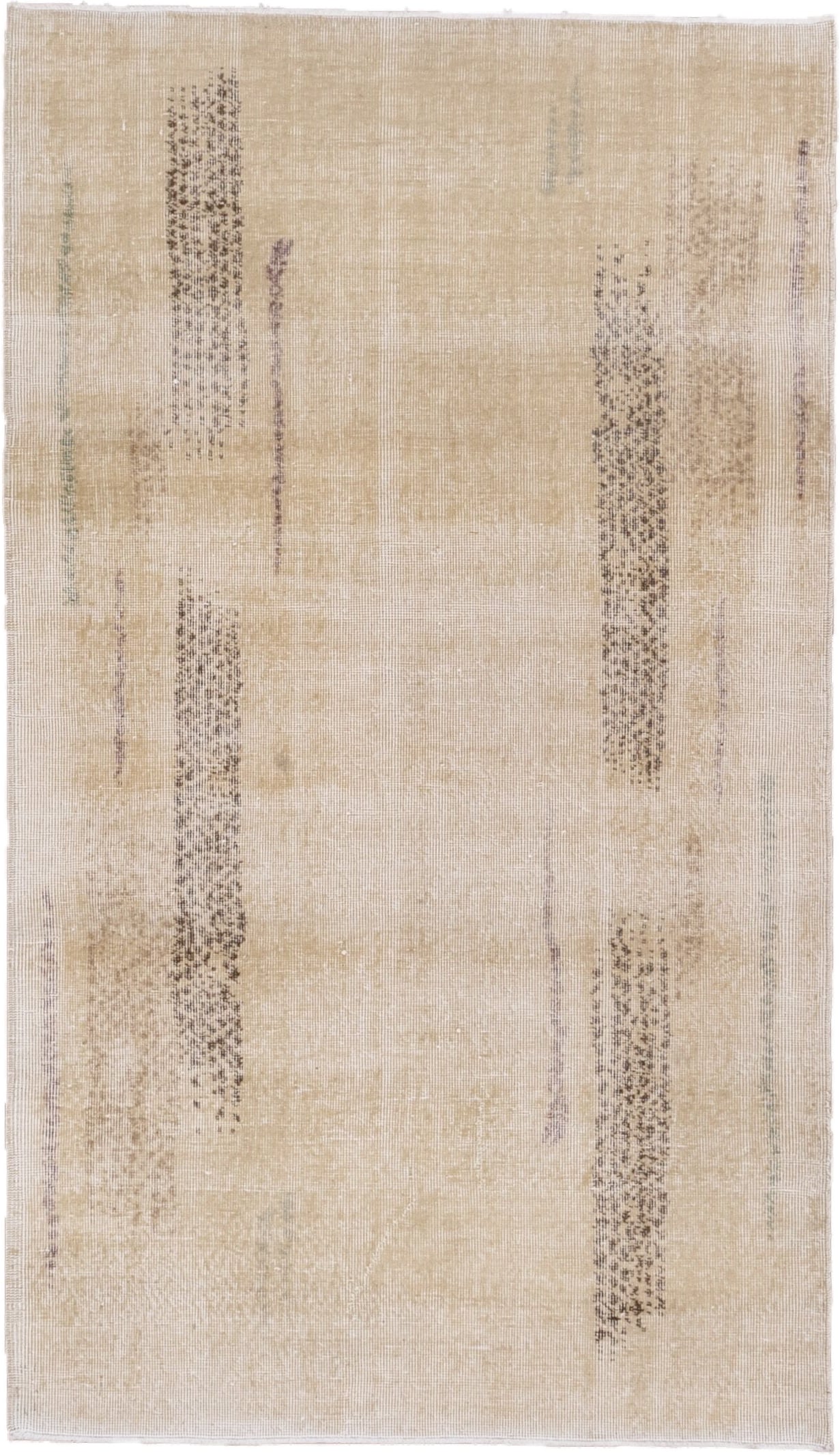3' x 6' one-of-a-kind handmade vintage Oushak small size rug. Color palette: beige, ivory, taupe, brown, sage, lavender