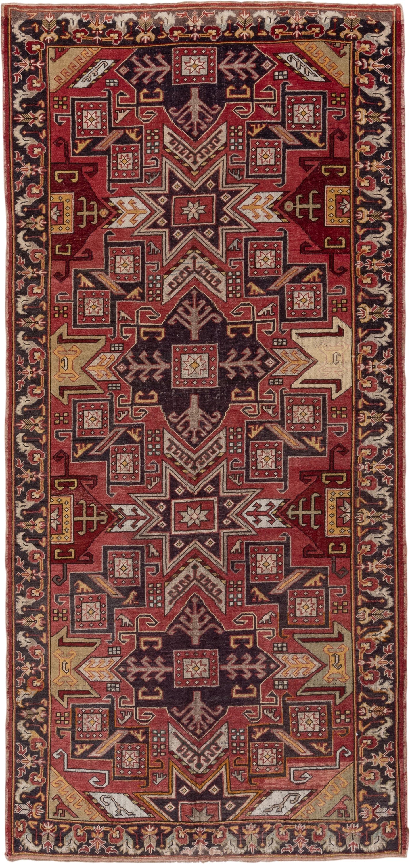 5' x 10' one-of-a-kind handmade vintage Oushak runner rug. Color palette: rust, burgundy, ivory, gold, charcoal, rose, taupe