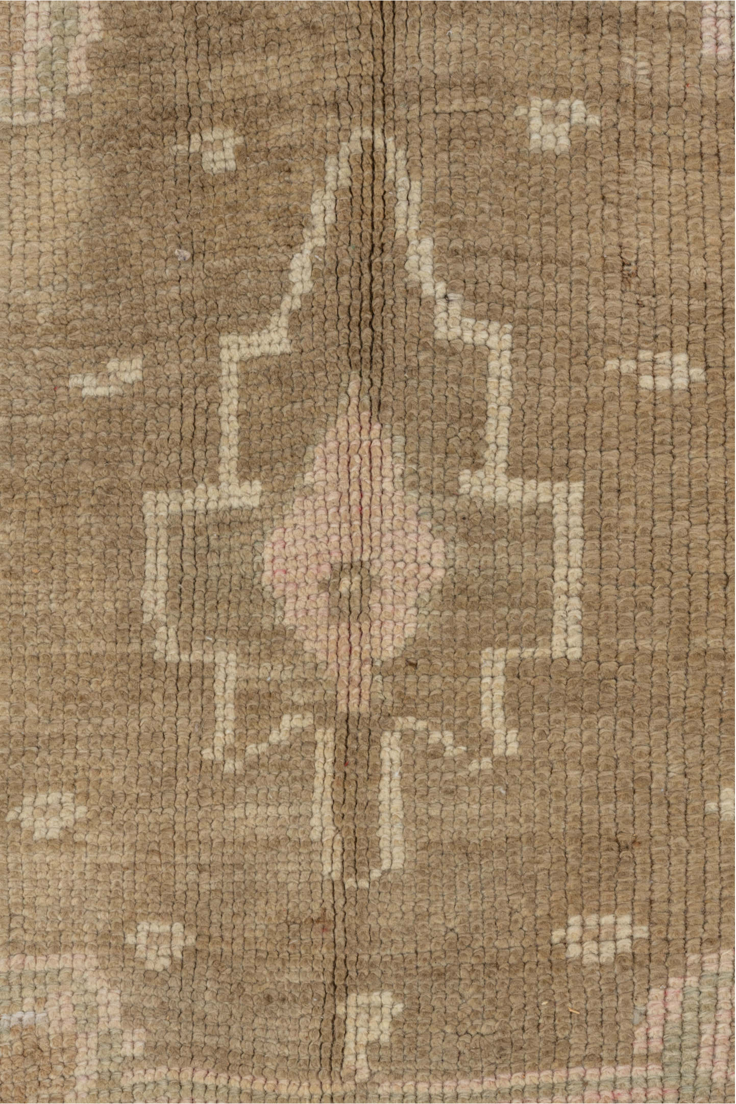 7' x 11' one-of-a-kind handmade vintage Oushak large size rug. Color palette: brown, gray, light gray, off-white, pink