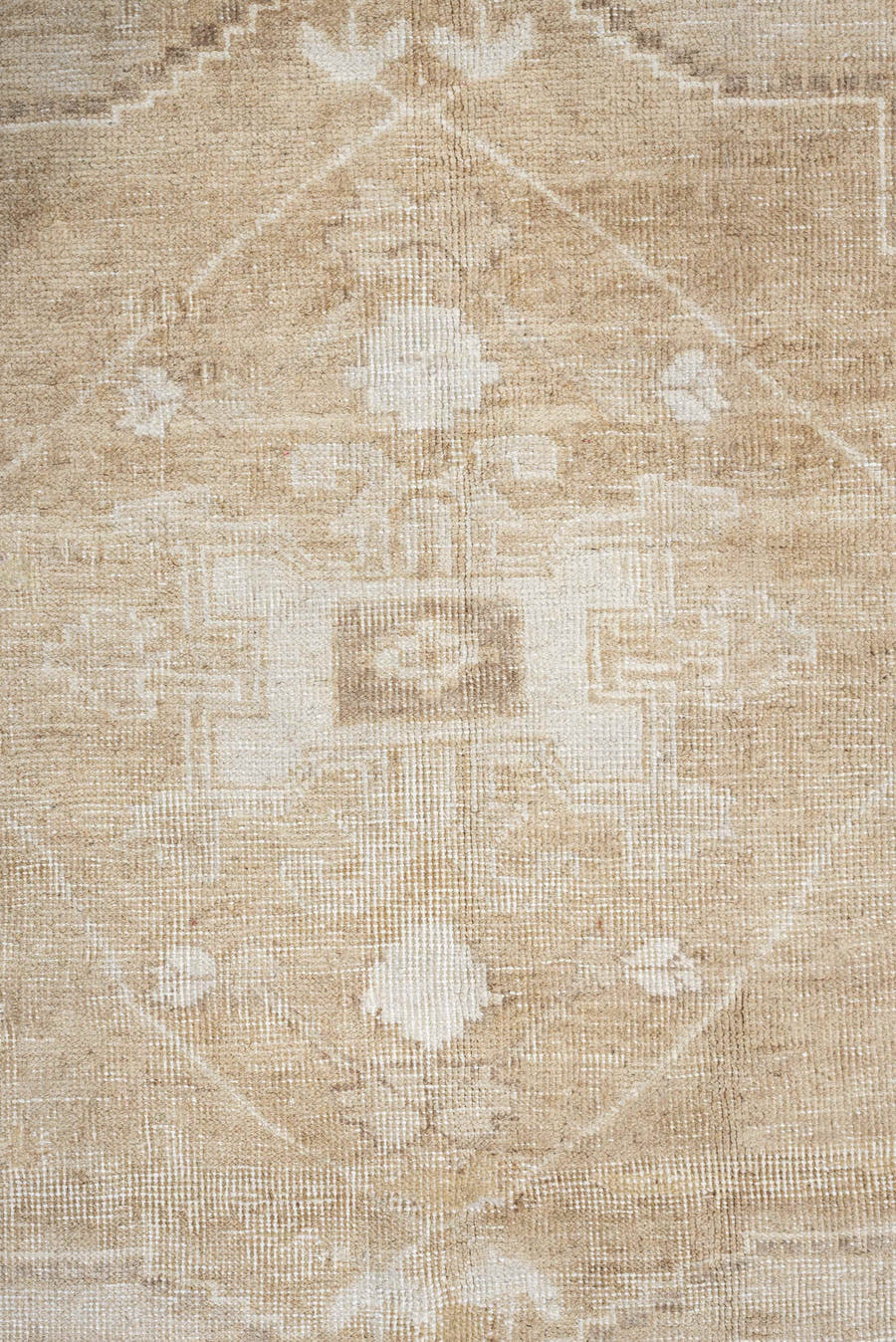 5' x 9' one-of-a-kind handmade vintage Oushak large size rug. Color palette: ivory, camel, beige, taupe, sand, gray