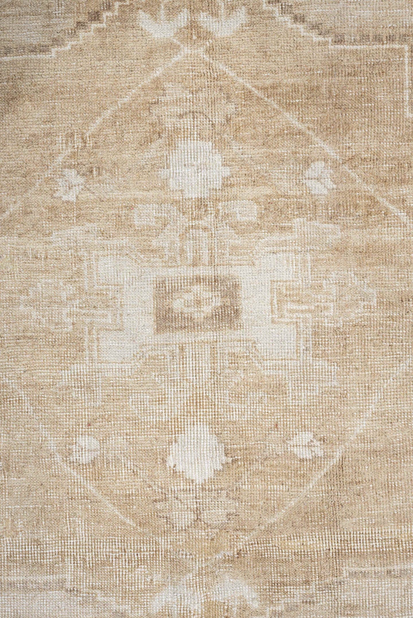 5' x 9' one-of-a-kind handmade vintage Oushak large size rug. Color palette: ivory, camel, beige, taupe, sand, gray