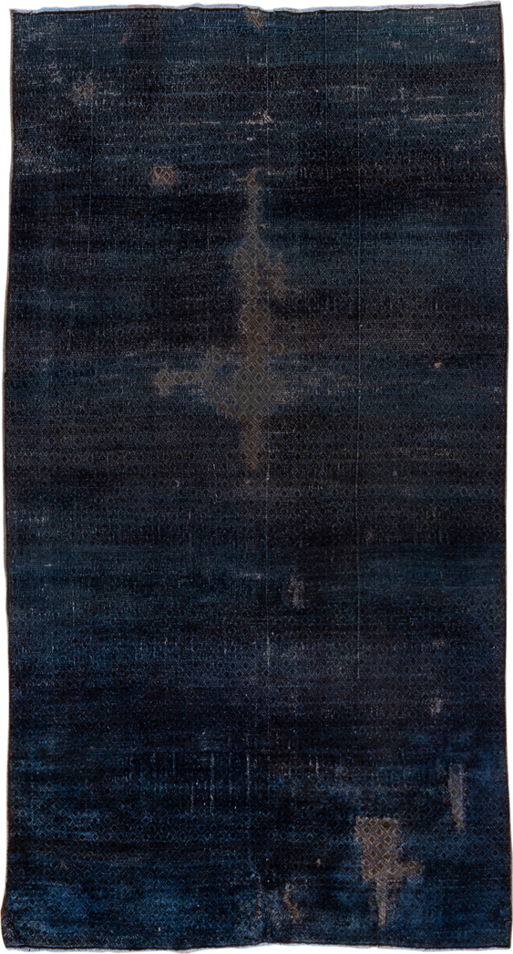 5' x 9' one-of-a-kind handmade vintage Oushak medium size rug. Color palette: indigo, navy, charcoal, slate, taupe, purple