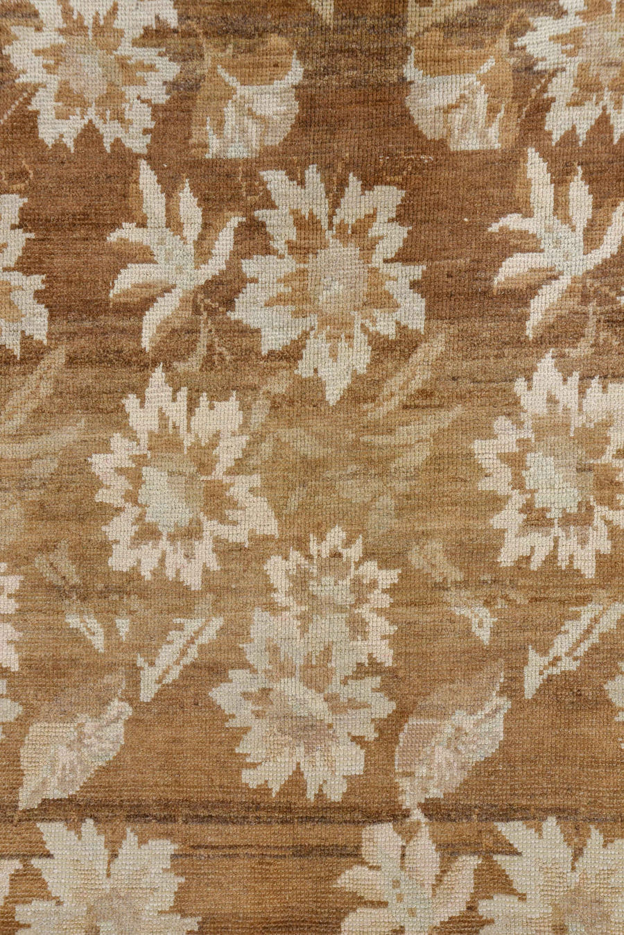 7' x 10' one-of-a-kind handmade vintage Oushak large size rug. Color palette: taupe, ivory, camel, beige, sand, brown, gray