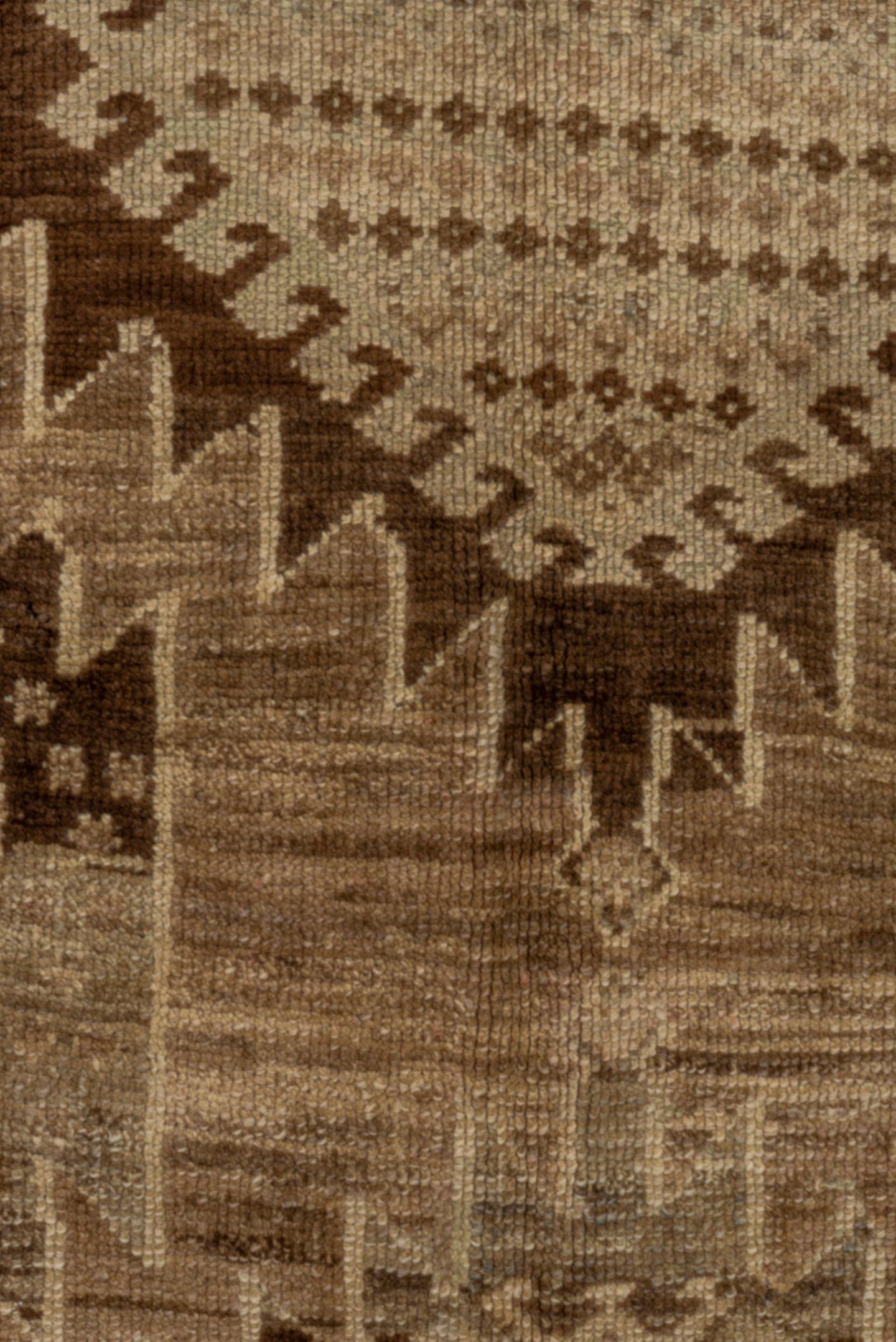 5' x 11' one-of-a-kind handmade vintage Oushak runner rug. Color palette: taupe, brown, ivory, camel, charcoal, beige, gray