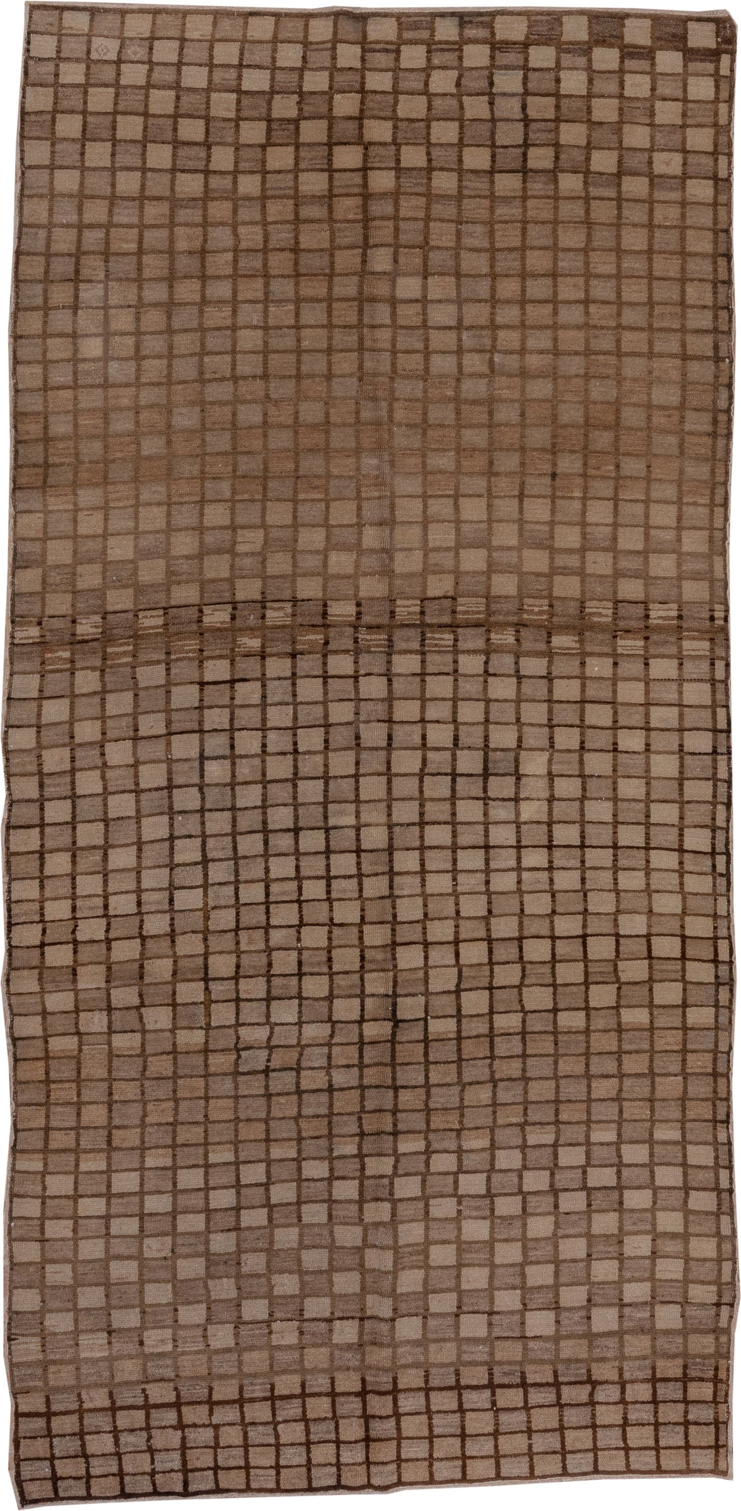 6' x 11' one-of-a-kind handmade vintage Oushak large size rug. Color palette: taupe, brown, camel, beige, gray