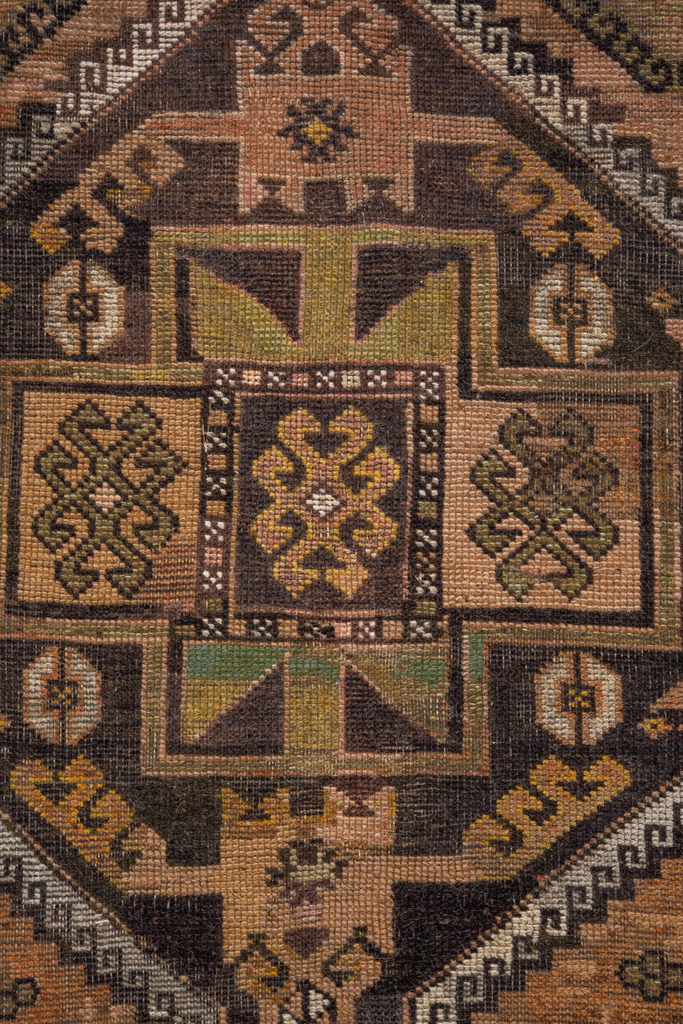 3' x 9' one-of-a-kind handmade antique Oushak runner rug. Color palette: camel, brown, taupe, ivory, gold, charcoal, beige