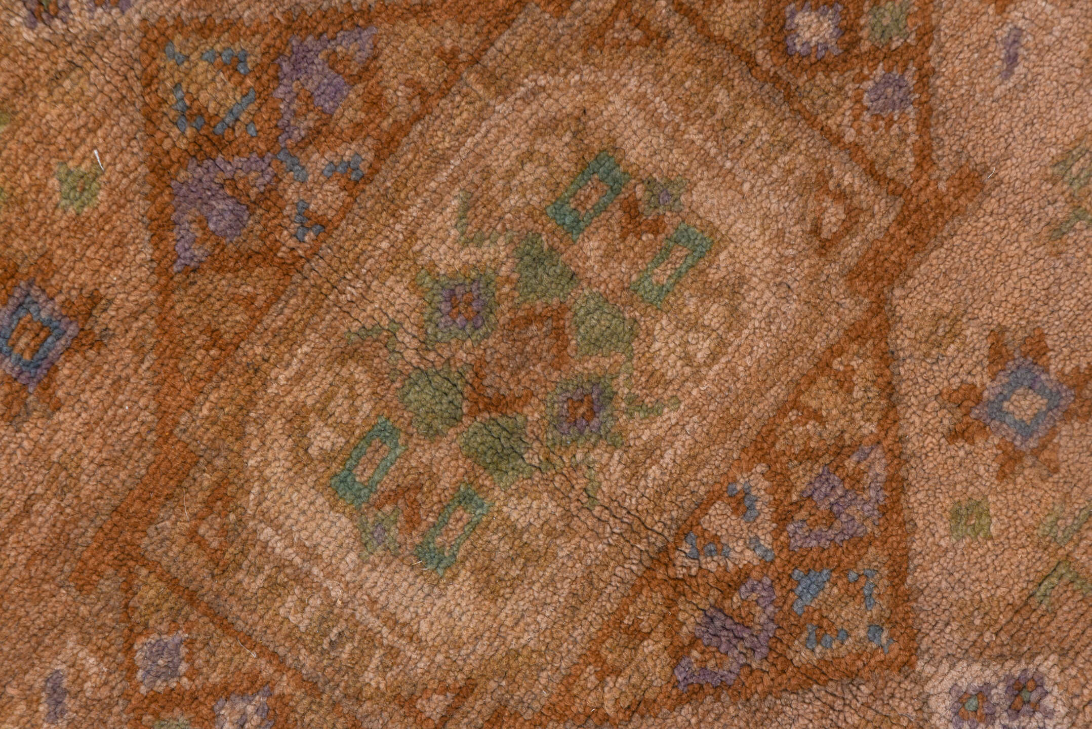 5' x 11' one-of-a-kind handmade vintage Oushak runner rug. Color palette: taupe, tan, camel, dusty blue, ivory, rust, sage