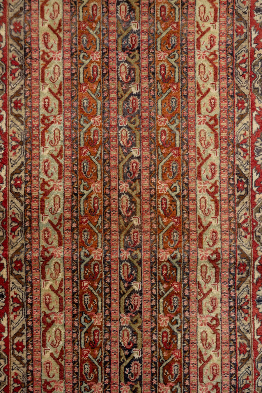 3' x 11' one-of-a-kind handmade vintage Sivas runner rug. Color palette: rust, ivory, terra cotta, slate, camel, rose, navy