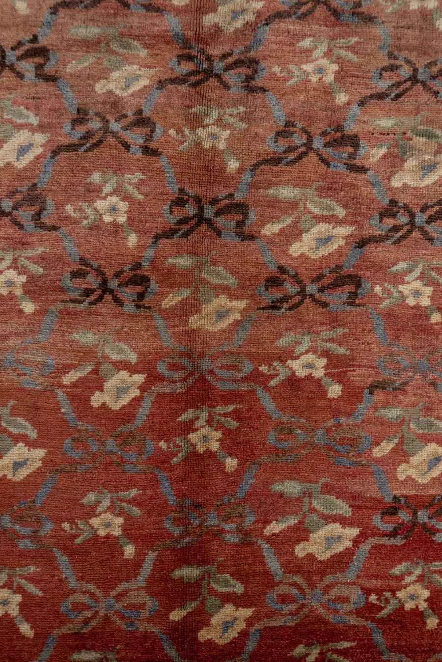 5' x 11' one-of-a-kind handmade vintage Oushak rug. Color palette: terra cotta, rose, ivory, slate, charcoal, sage, rust
