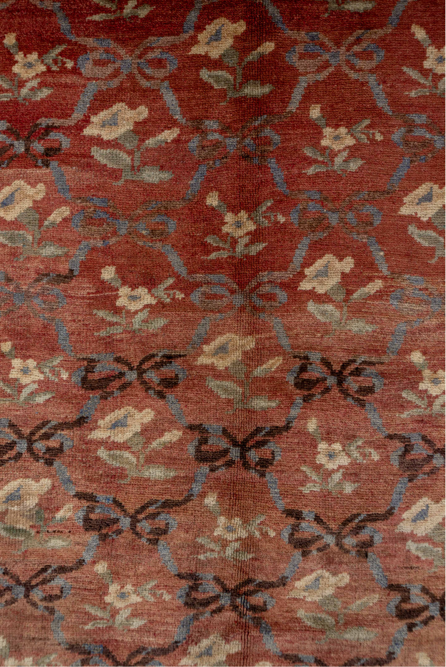 5' x 11' one-of-a-kind handmade vintage Oushak rug. Color palette: brown, gray, orange, pink, red, redwood