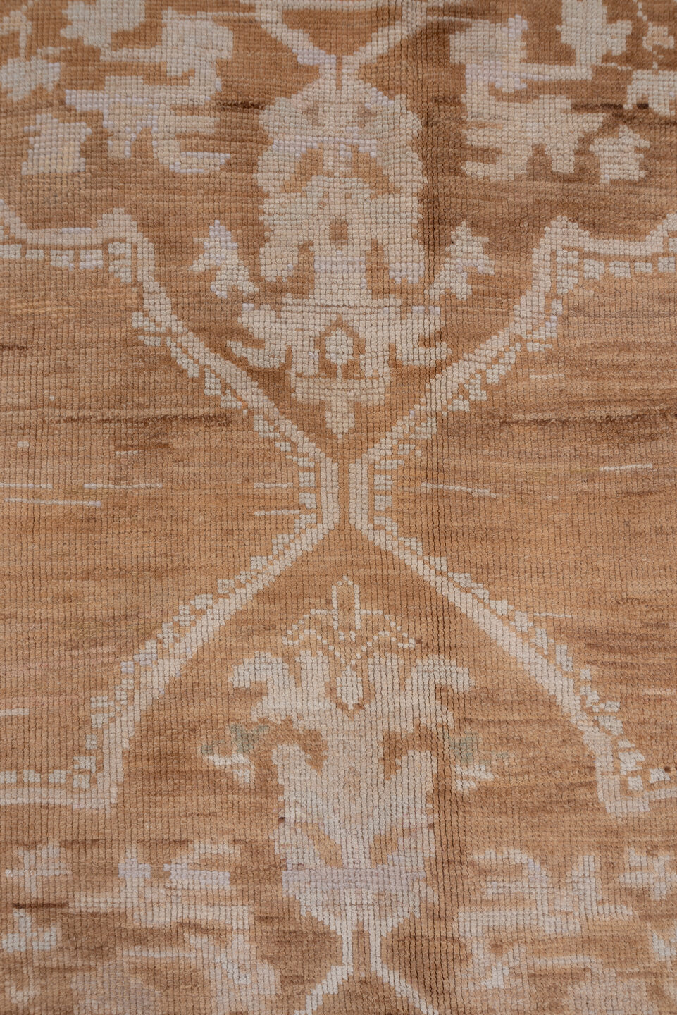 6' x 12' one-of-a-kind handmade vintage Oushak large size rug. Color palette: camel, ivory, taupe, beige, sand, light brown