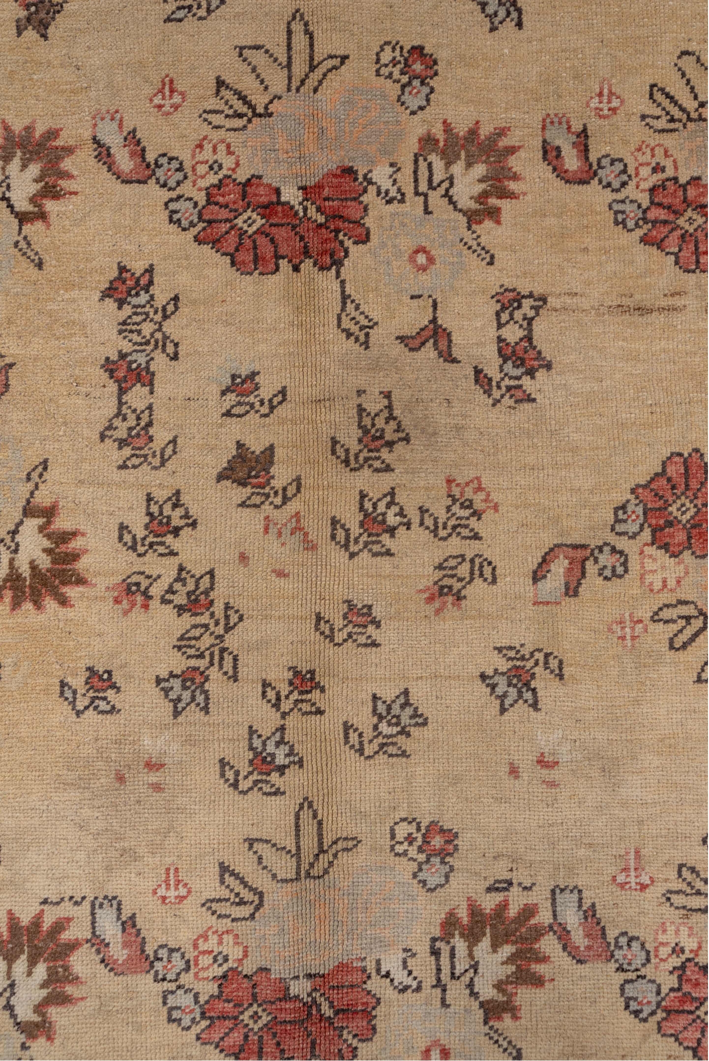 5' x 11' one-of-a-kind handmade vintage Konya runner rug. Color palette: brown, gray, off-white, orange, pink, red, tan