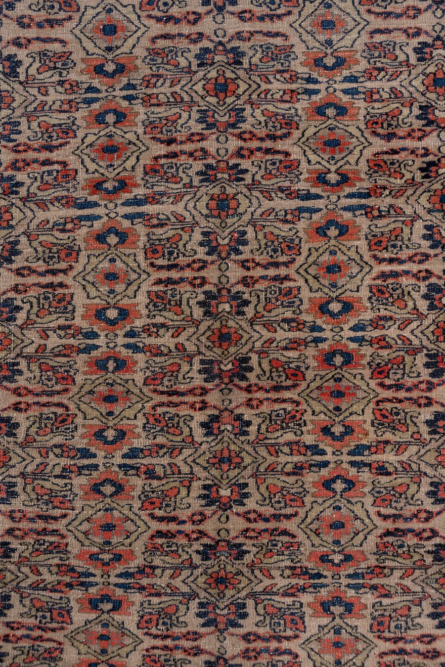5' x 7' one-of-a-kind handmade vintage Khorassan rug. Color palette: ivory, rust, navy, slate, camel, rose, terracotta