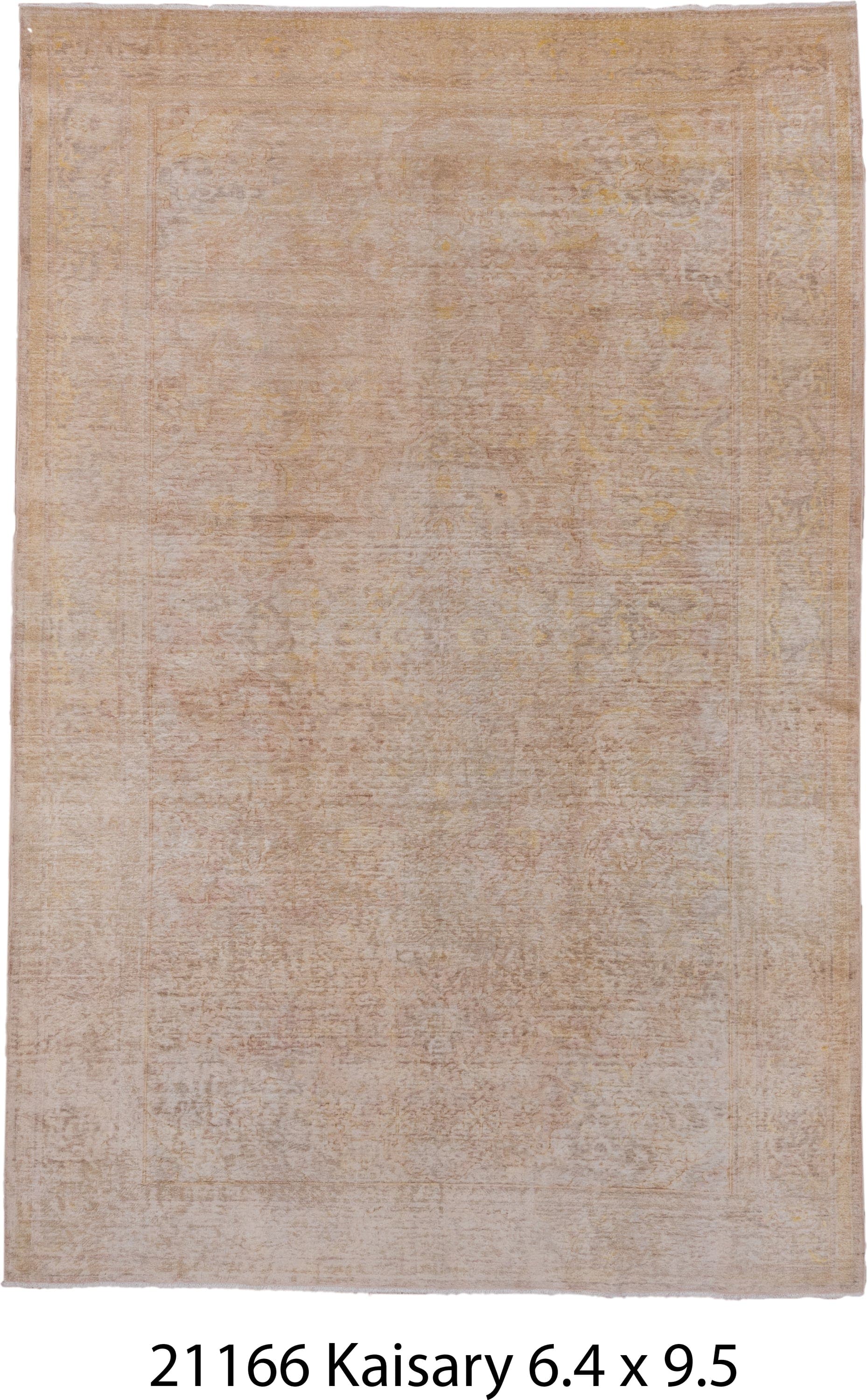 6' x 9' one-of-a-kind handmade vintage Kaisary medium size rug. Color palette: beige, blush, ivory, pale gold, taupe, pink