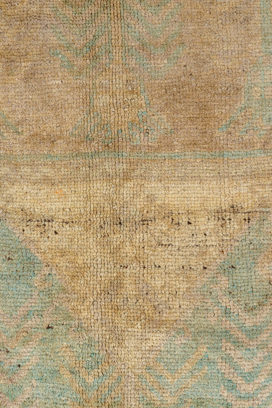 5' x 11' one-of-a-kind handmade vintage Oushak rug. Color palette: beige, ivory, pale blue, taupe, camel, charcoal