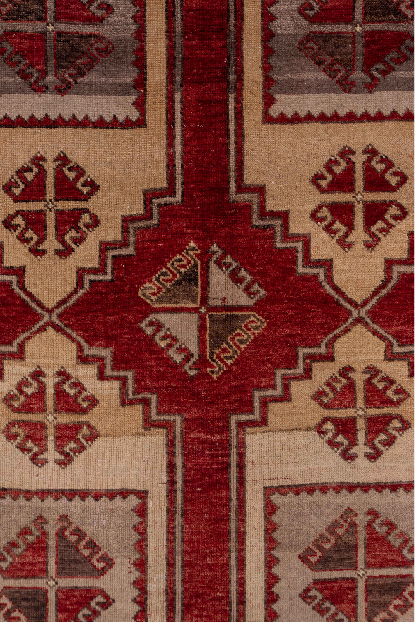 5' x 14' one-of-a-kind handmade vintage Oushak rug. Color palette: rust, ivory, taupe, rose, burgundy, charcoal, terracotta