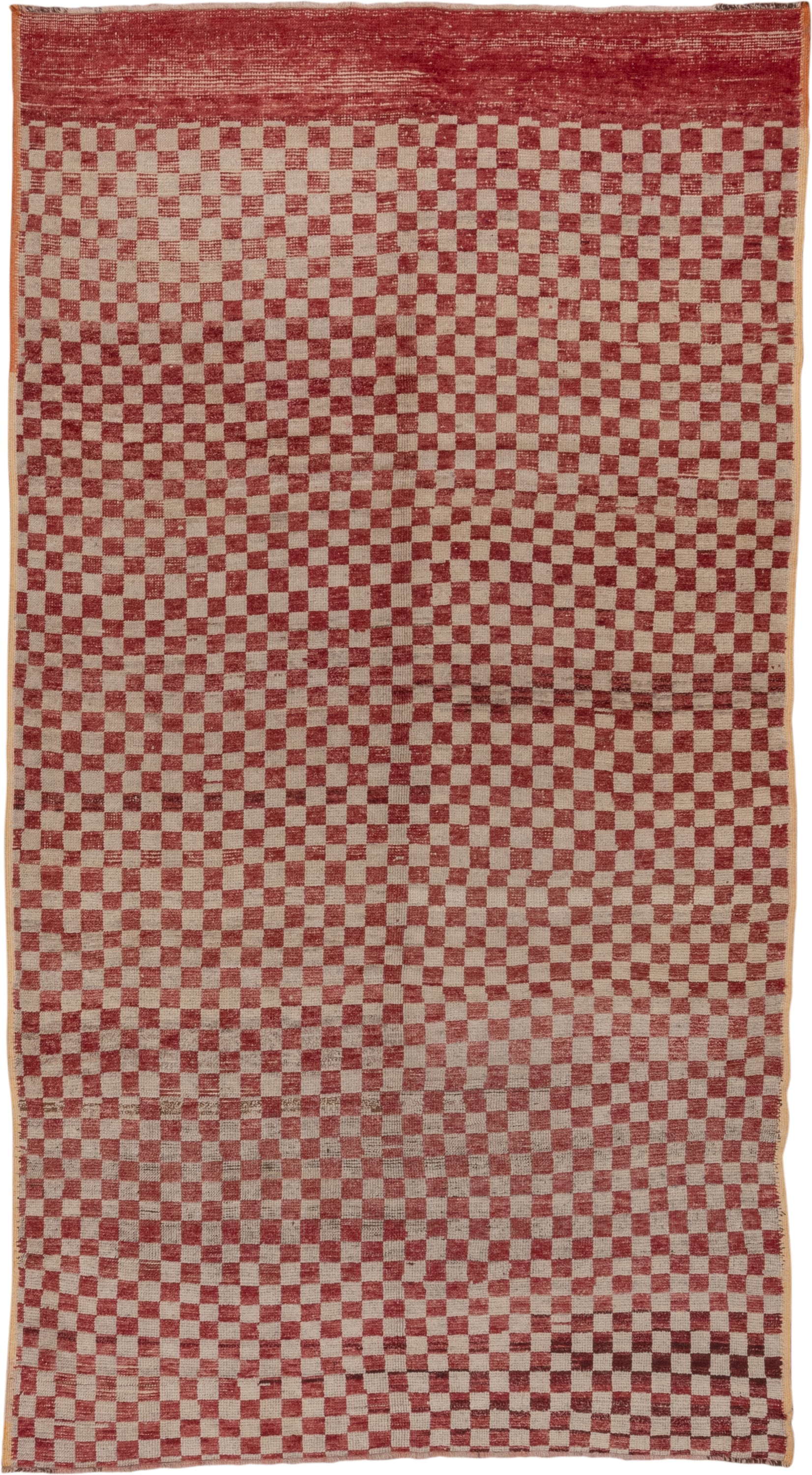 5' x 10' one-of-a-kind handmade vintage Tulu medium size rug. Color palette: red, ivory, rose, brick, cream, pink, brown