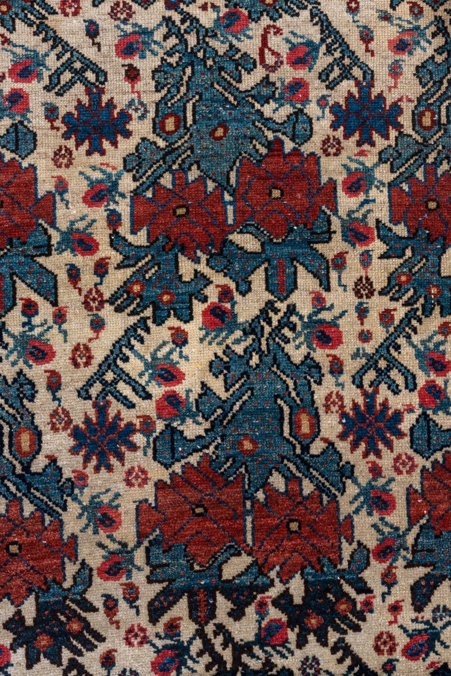 3' x 4' one-of-a-kind handmade vintage Malayer small size rug. Color palette: ivory, rust, navy, slate_blue, crimson, rose