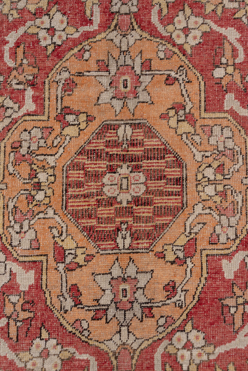 5' x 8' one-of-a-kind handmade vintage Oushak medium size rug. Color palette: ivory, rust, charcoal, blush, peach, taupe