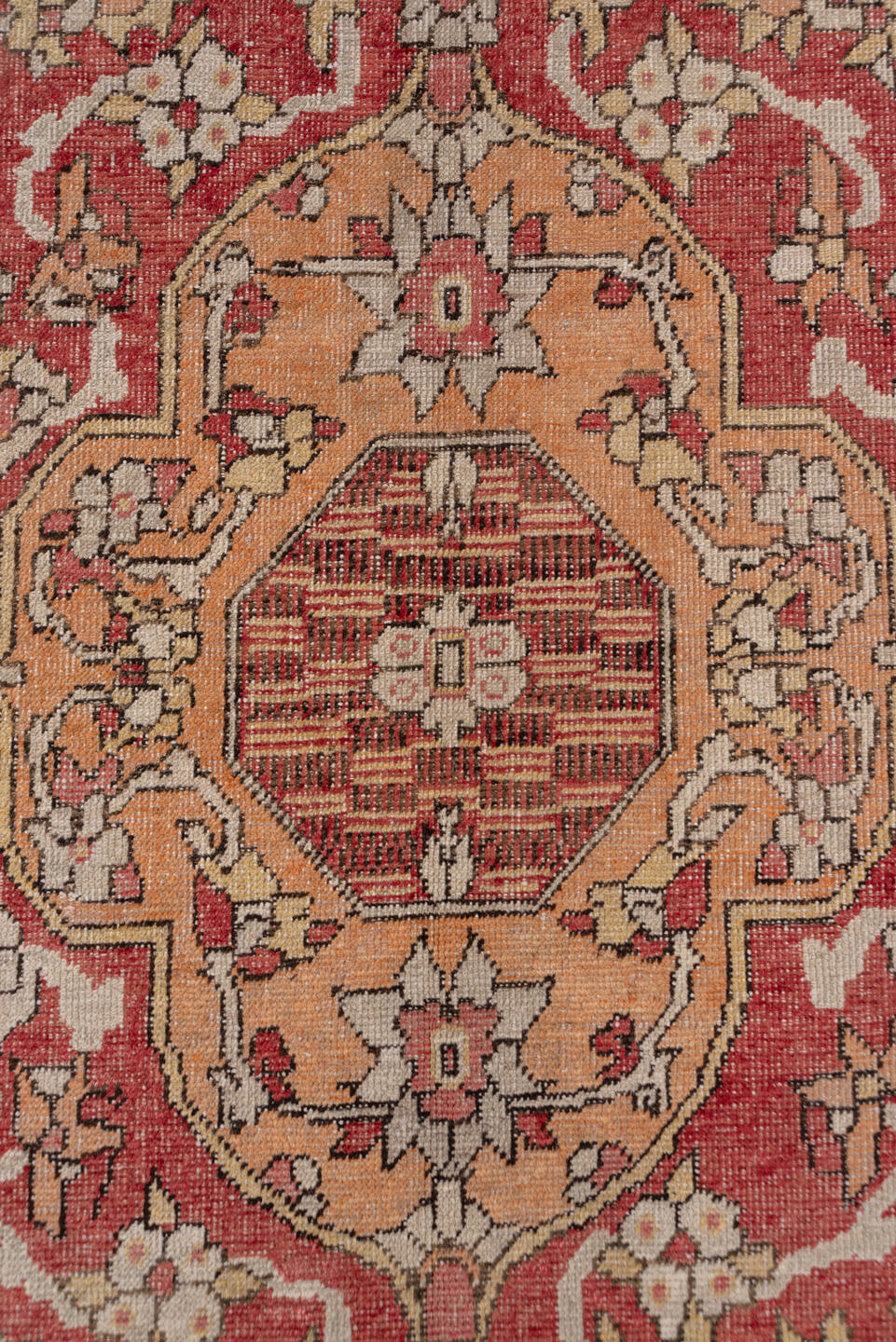 5' x 8' one-of-a-kind handmade vintage Oushak medium size rug. Color palette: ivory, rust, charcoal, blush, peach, taupe