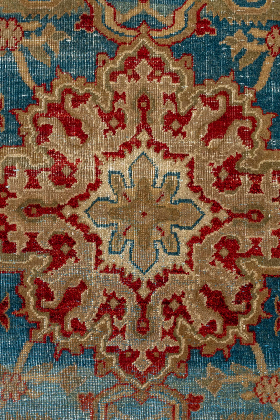 3' x 6' one-of-a-kind handmade antique Amritzar small size rug. Color palette: blue, ivory, rust, beige, red, camel, teal