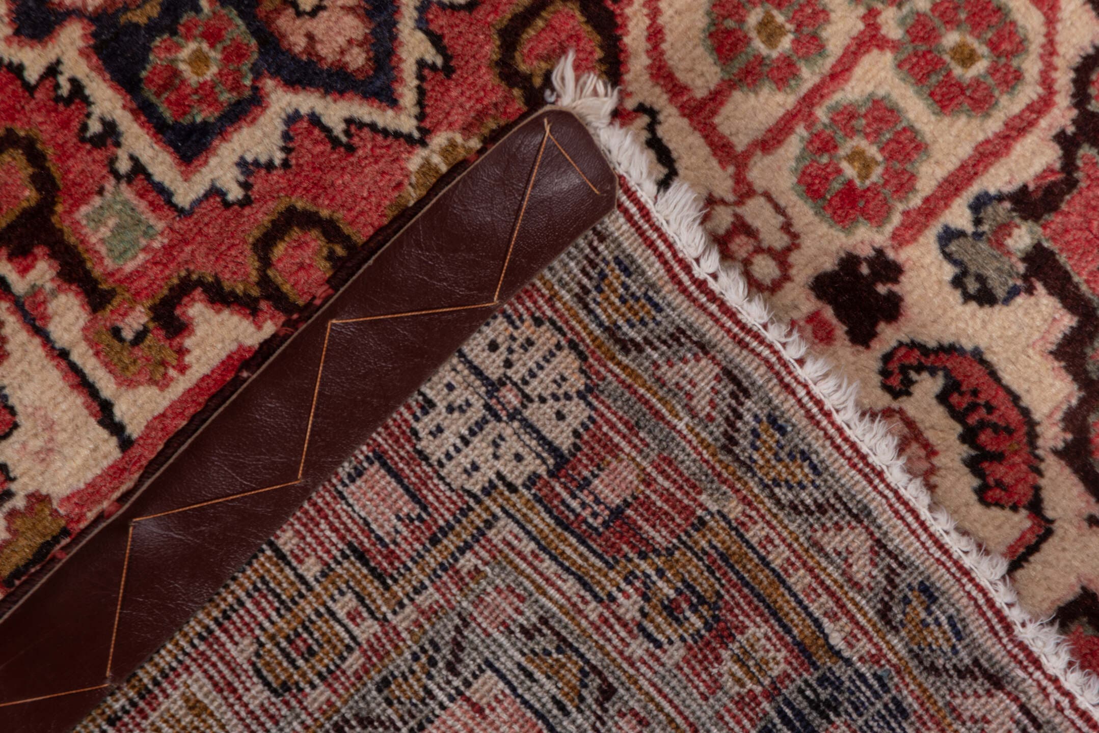 2' x 3' one-of-a-kind handmade vintage Sarouk small size rug. Color palette: ivory, rose, rust, navy, burgundy, taupe, brown
