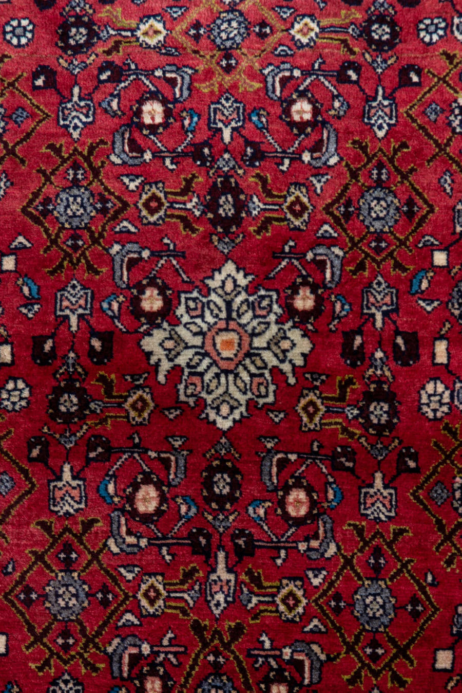 2' x 4' one-of-a-kind handmade vintage Hamadan small size rug. Color palette: rust, red, brown, ivory, navy, rose, camel