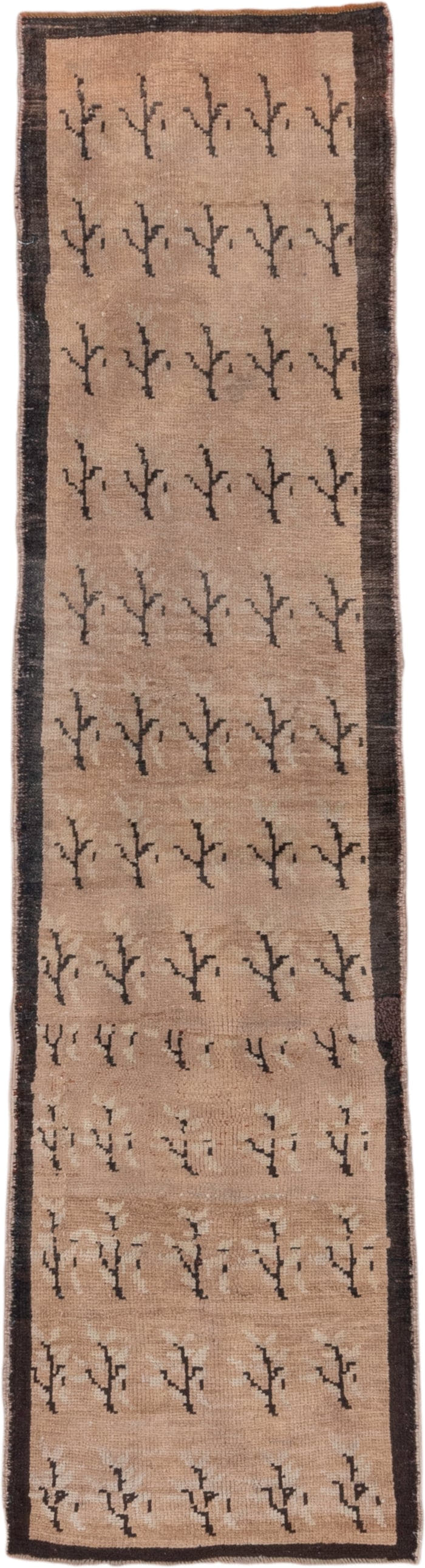 2' x 7' one-of-a-kind handmade vintage Oushak runner rug. Color palette: camel, brown, taupe, charcoal, beige, gray, black
