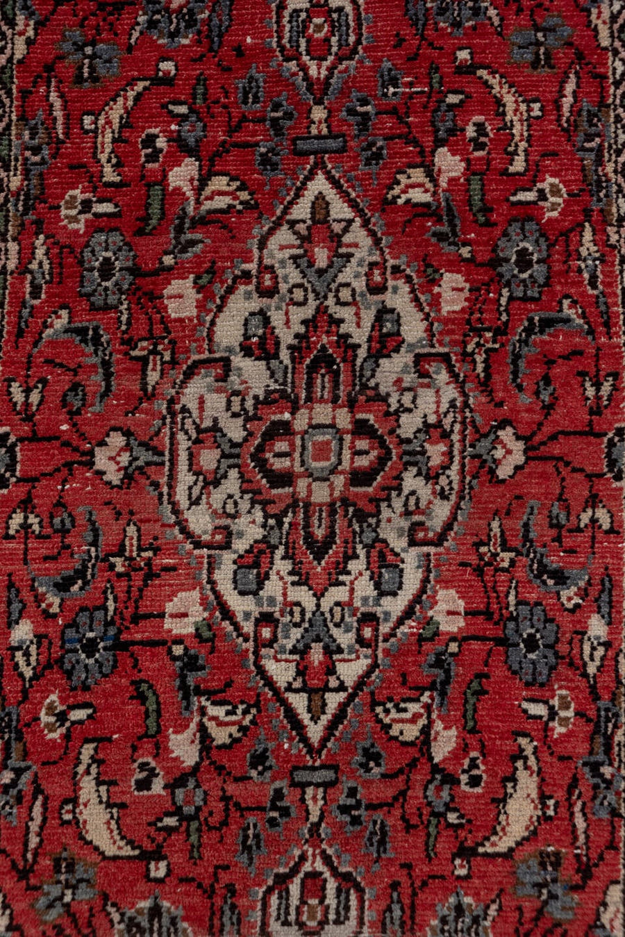 2' x 40' one-of-a-kind handmade vintage Dargazin runner rug. Color palette: rust, ivory, navy, charcoal, rose, slate