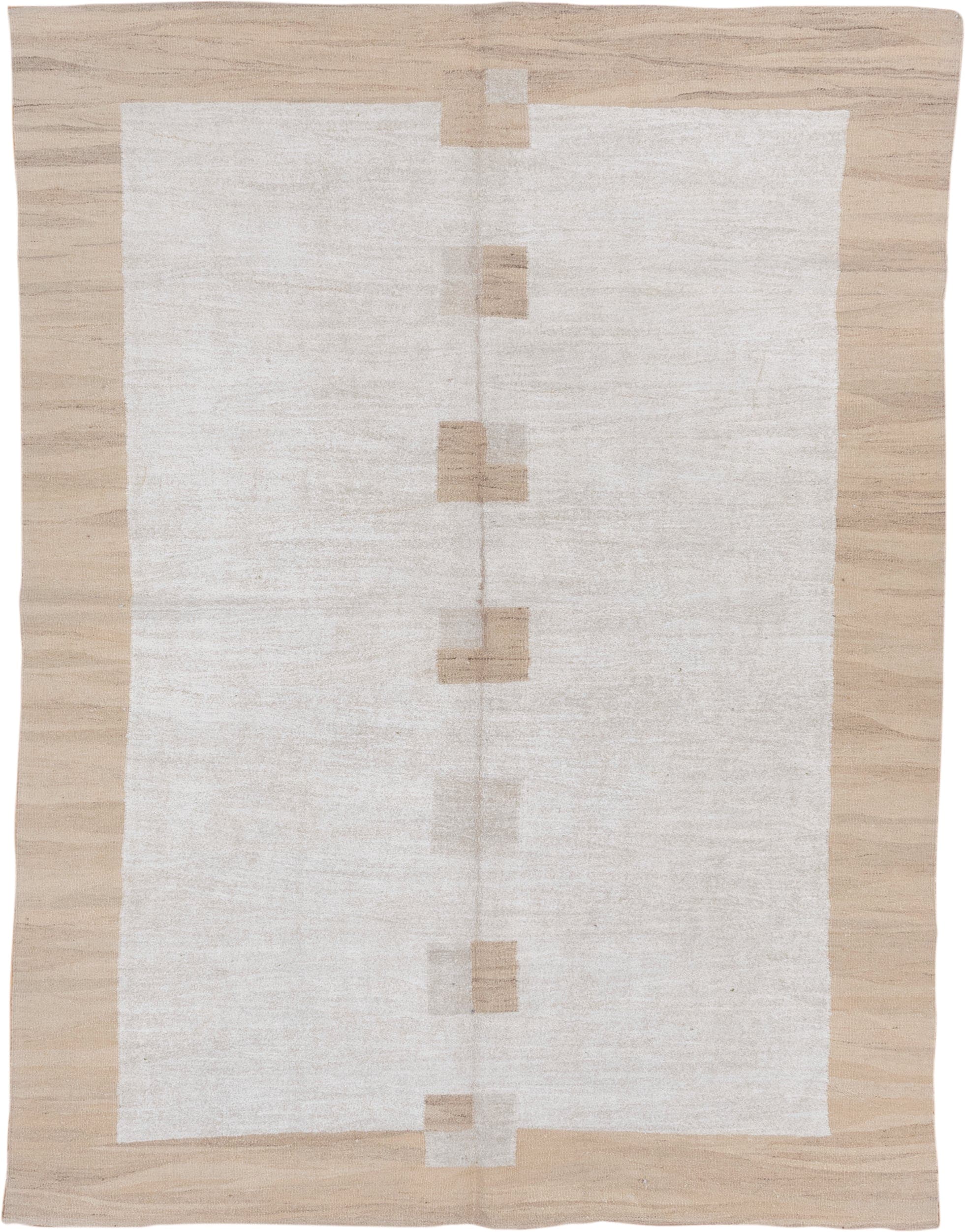 6' x 7' one-of-a-kind handmade vintage Kilim rug. Color palette: ivory, camel, beige, cream, taupe, gray
