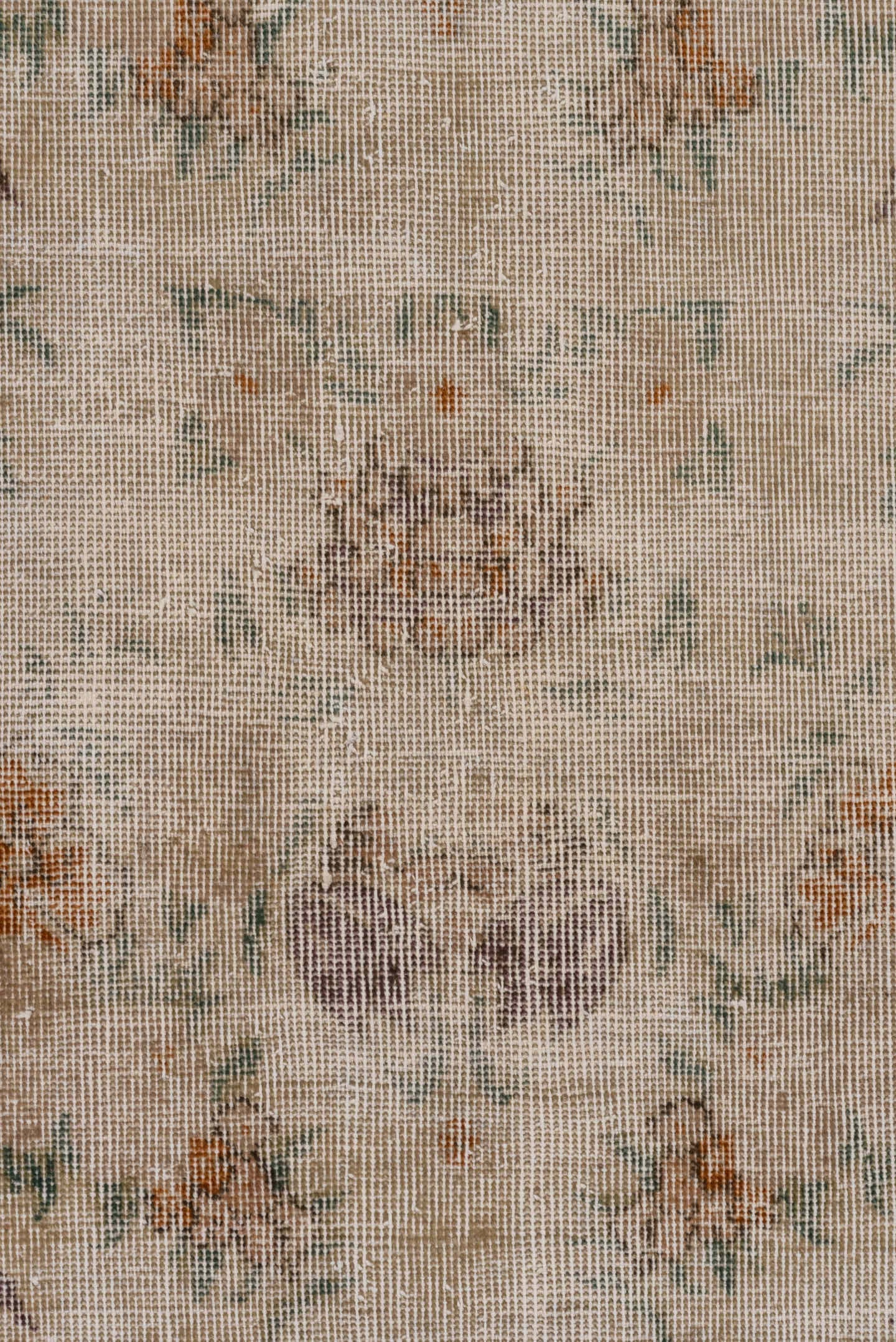 6' x 10' one-of-a-kind handmade vintage Oushak large size rug. Color palette: ivory, beige, taupe, sage, lavender, peach