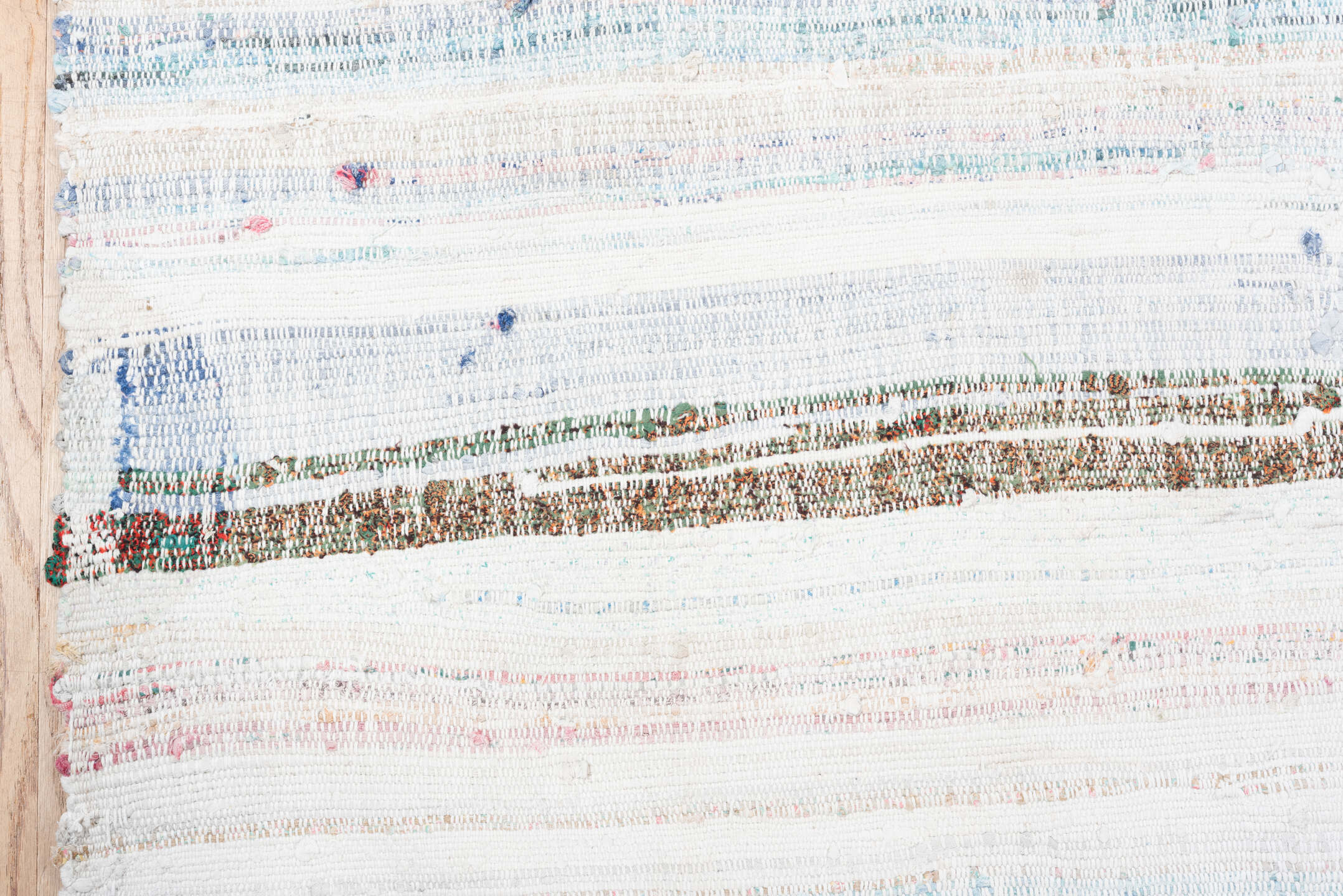 8' x 10' one-of-a-kind handmade vintage Rag Rug large size rug. Color palette: ivory, sky blue, teal, rose, brown, aqua