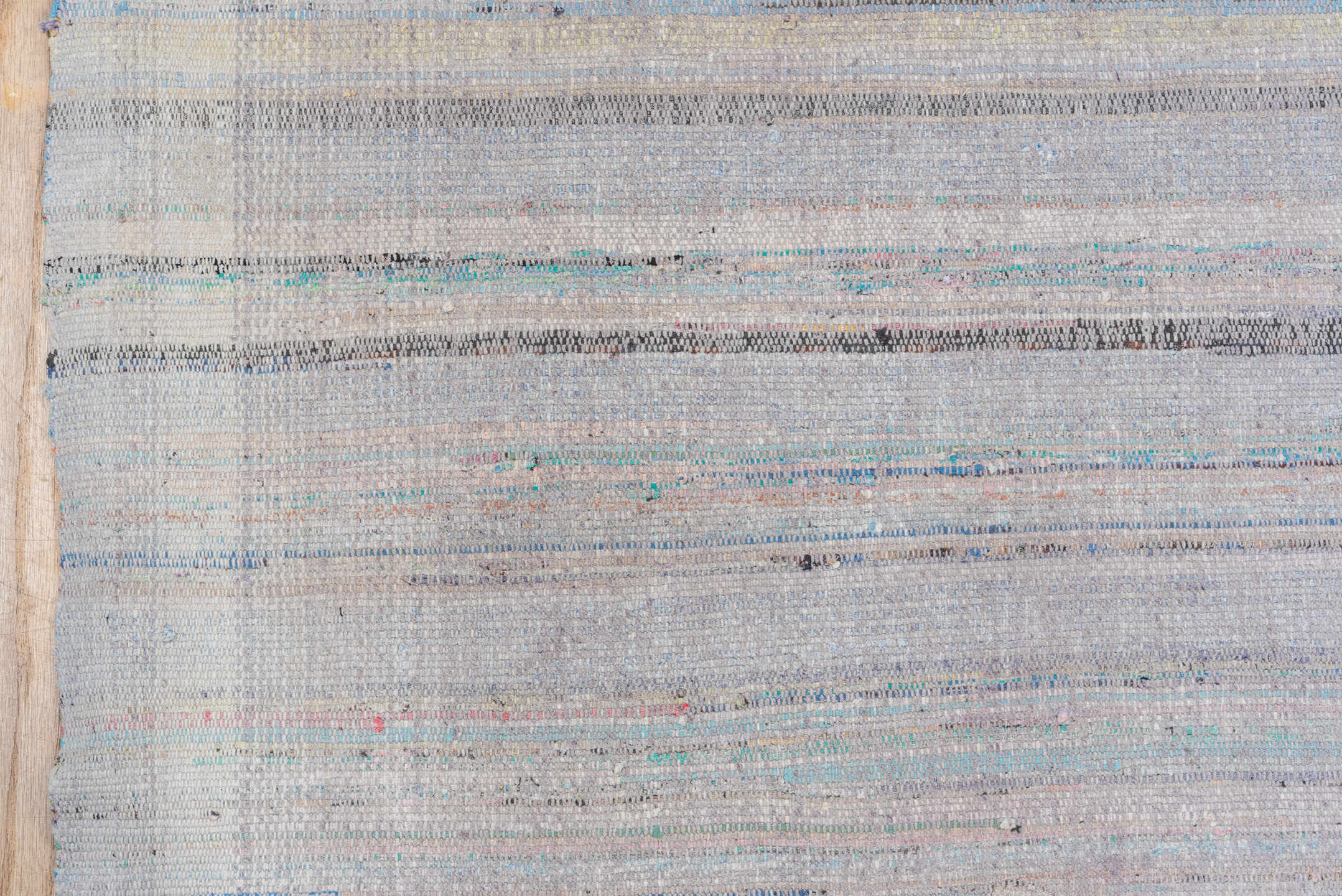 6' x 9' one-of-a-kind handmade antique Rag Rug medium size rug. Color palette: gray, lavender, sky_blue, blush, charcoal