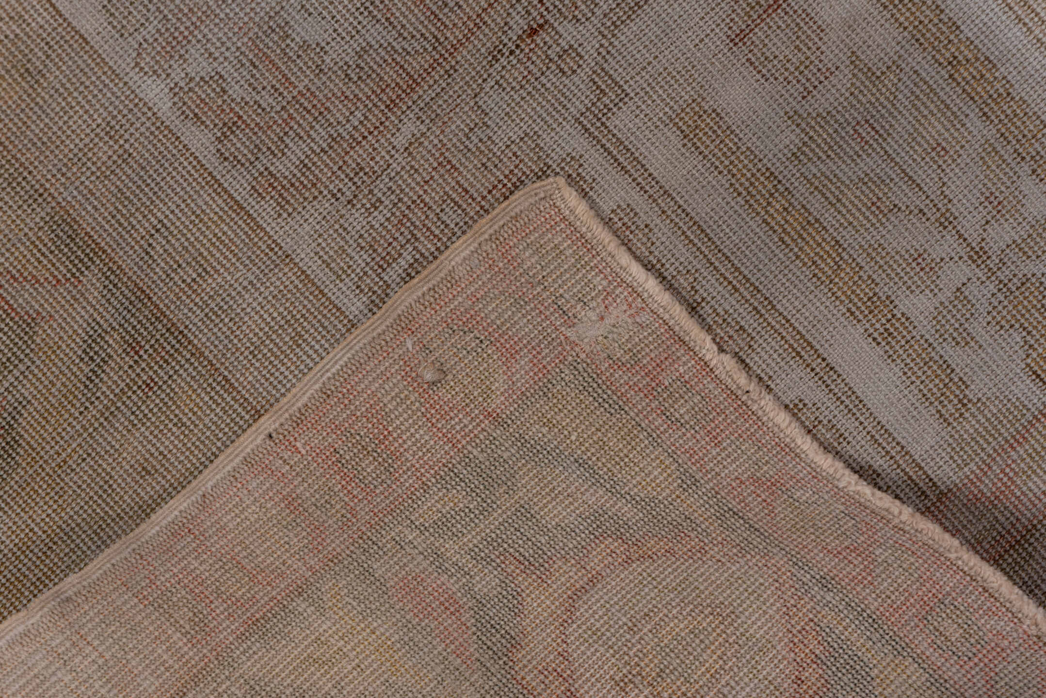 4' x 6' one-of-a-kind handmade vintage Kaisary small size rug. Color palette: brown, gray, light gray, off-white, pink, snow